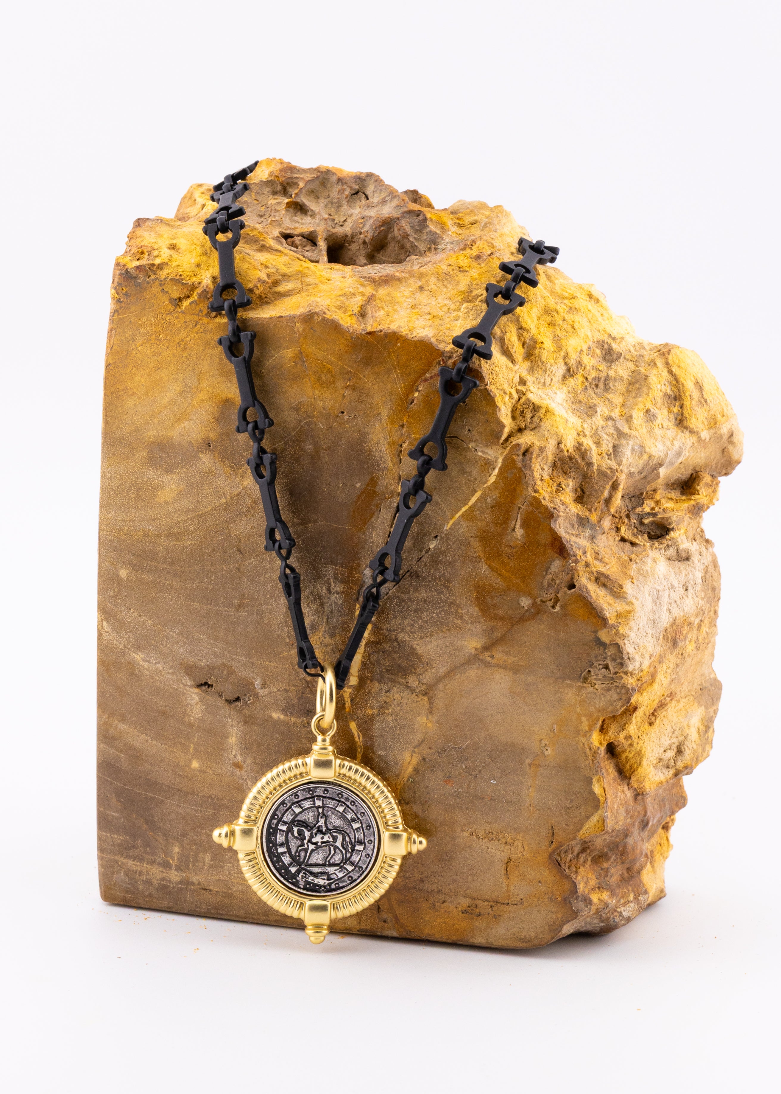 Black Link Medallion Necklace
