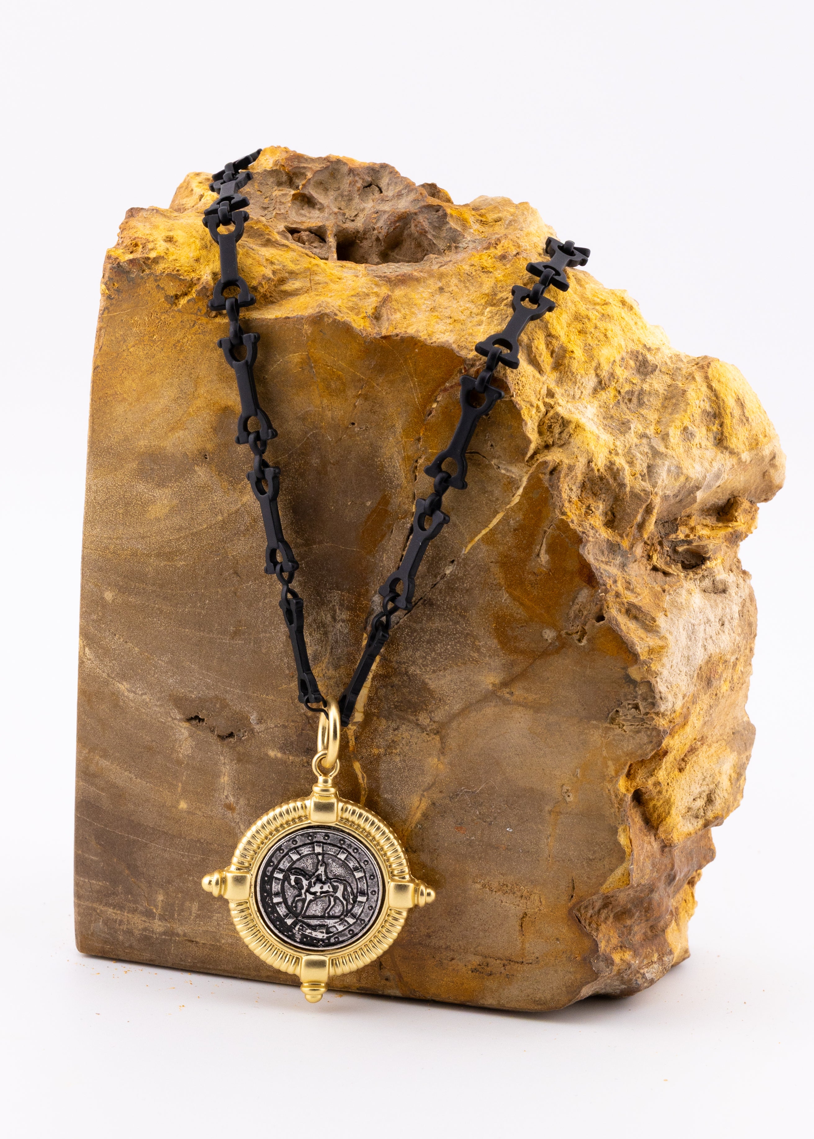 Black Link Medallion Necklace