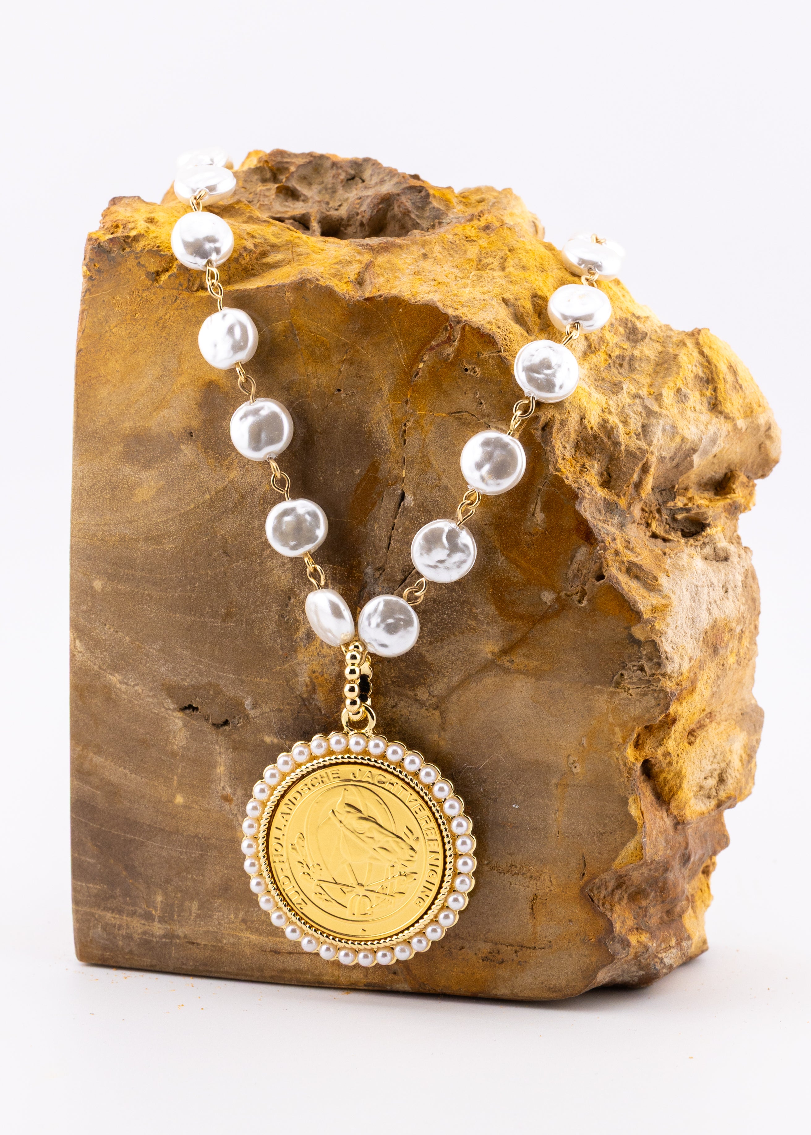 Pearl Coin Medallion Necklace