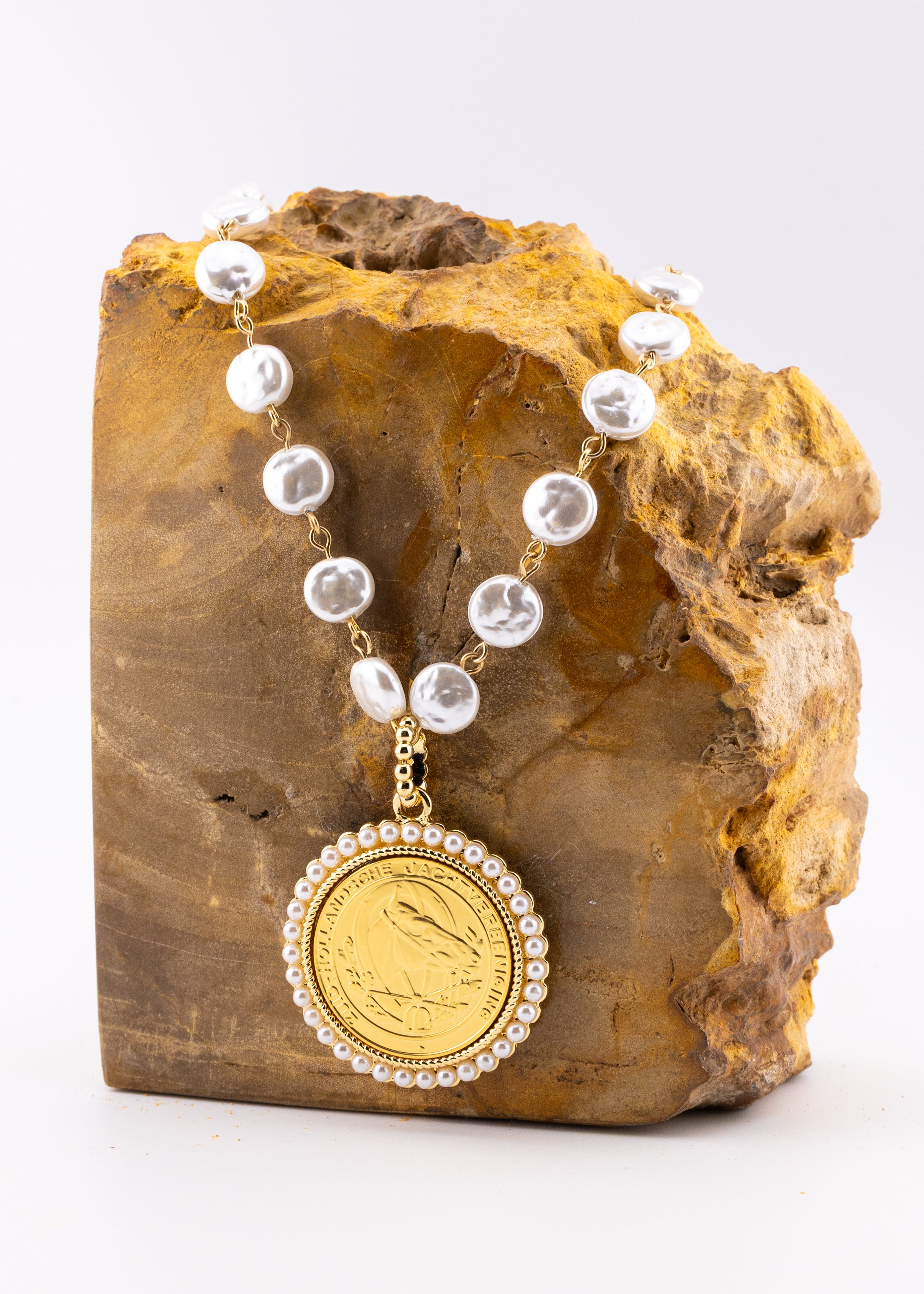 Pearl Coin Medallion Necklace