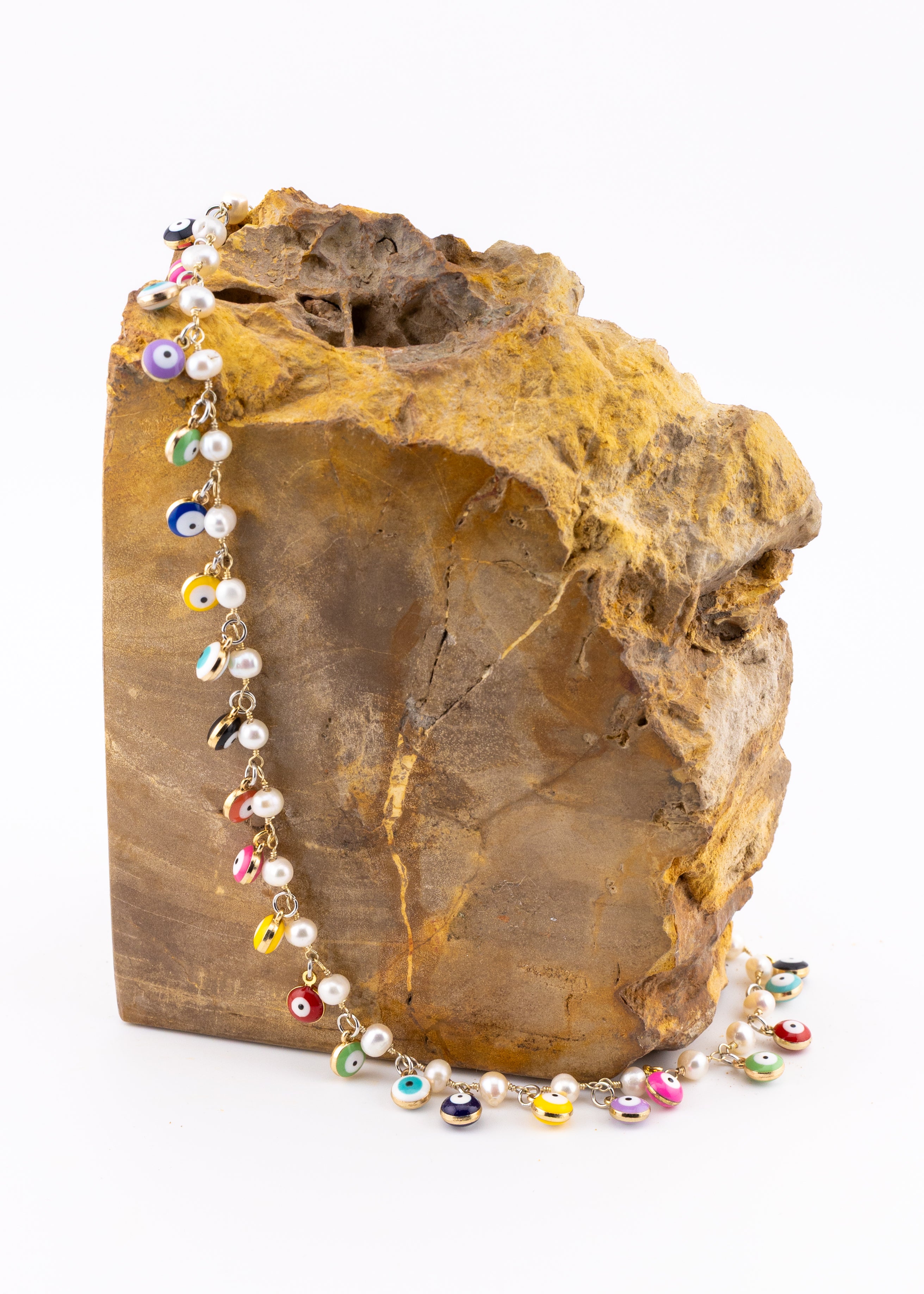 Pearl & Evil Eye Charm Necklace