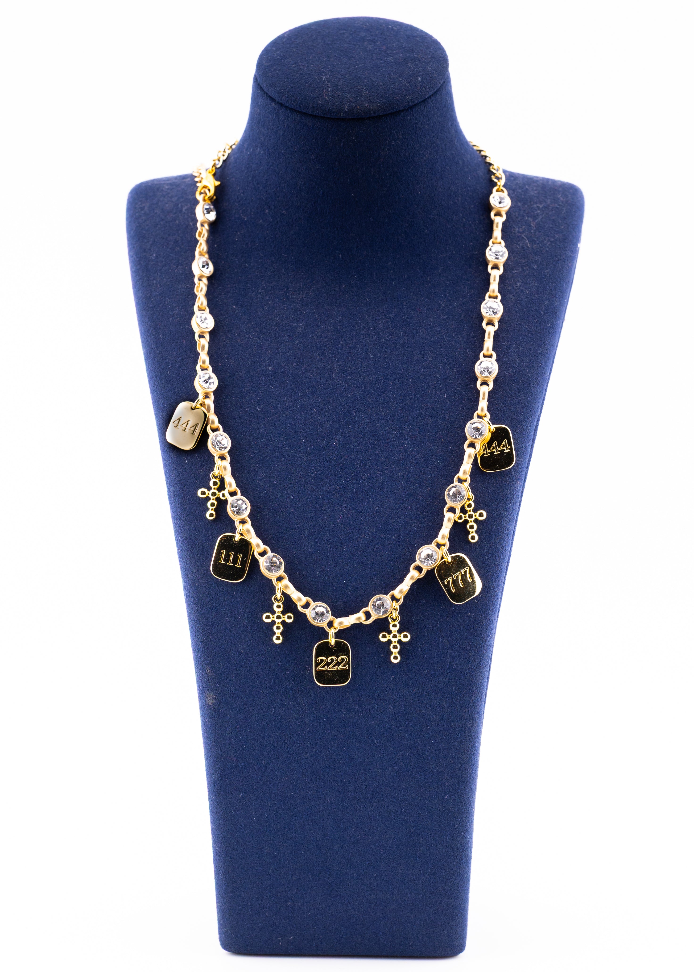 Gold Crystal Number Charm Necklace