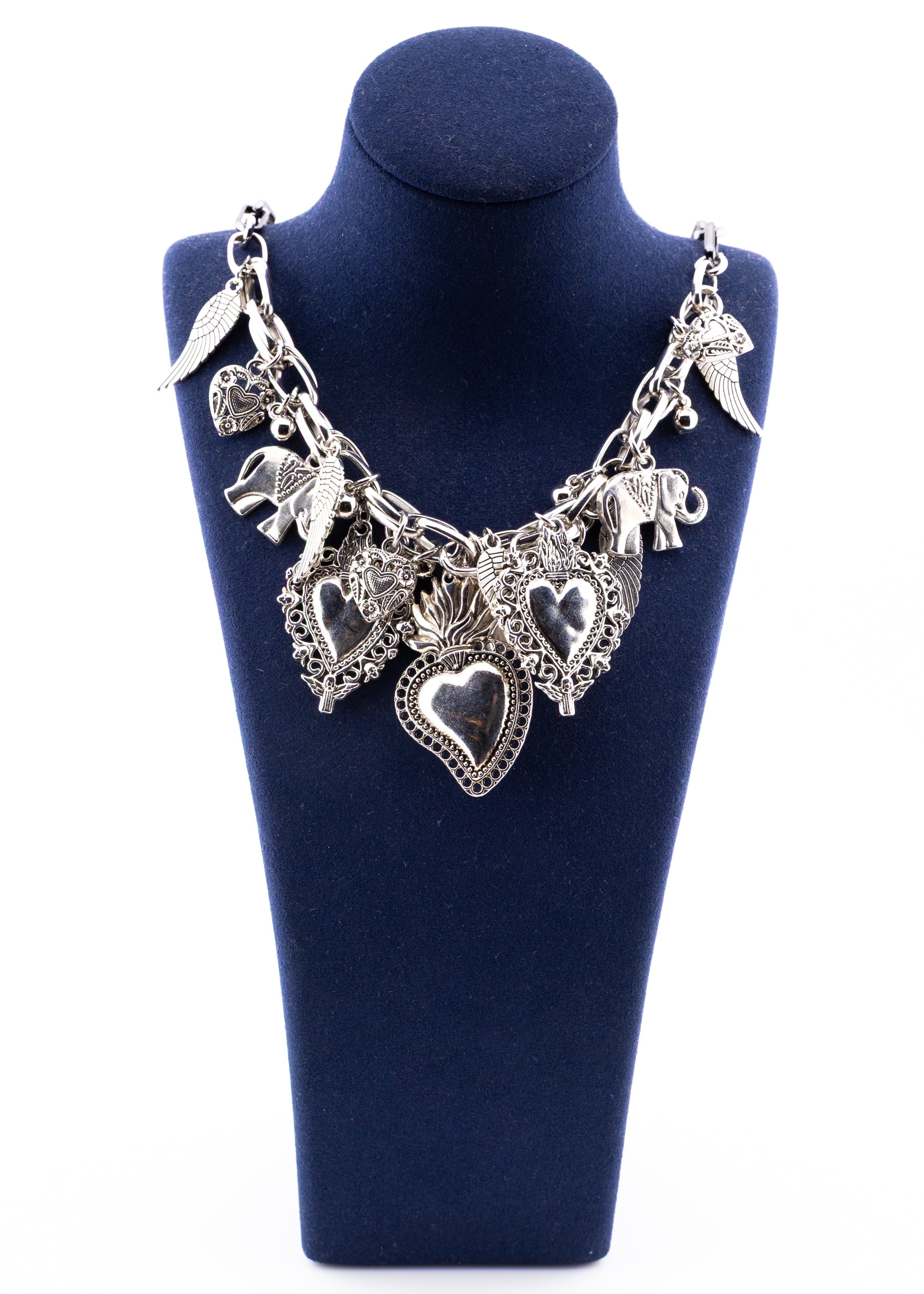 Silver Heart & Wing Charm Necklace
