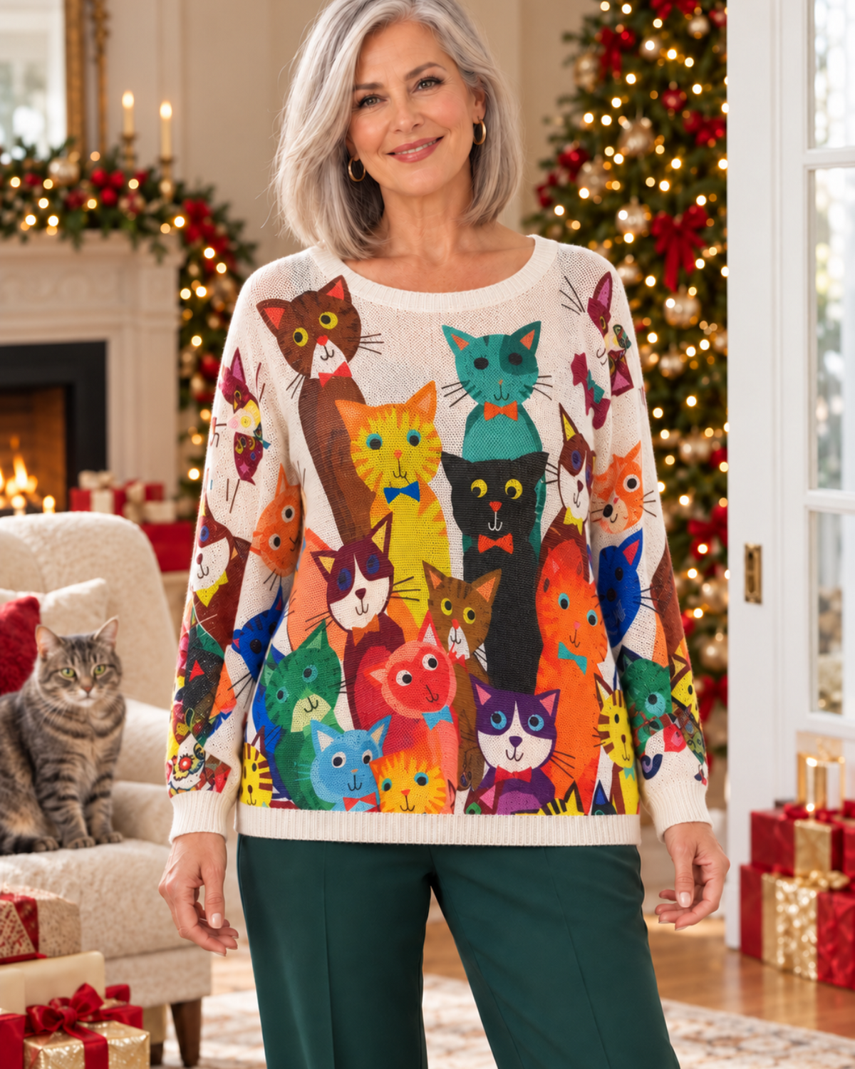 The Cat’s Meow Colorful Cat Sweater