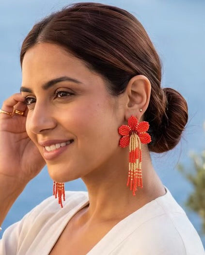 Seed bead earrings with floral design