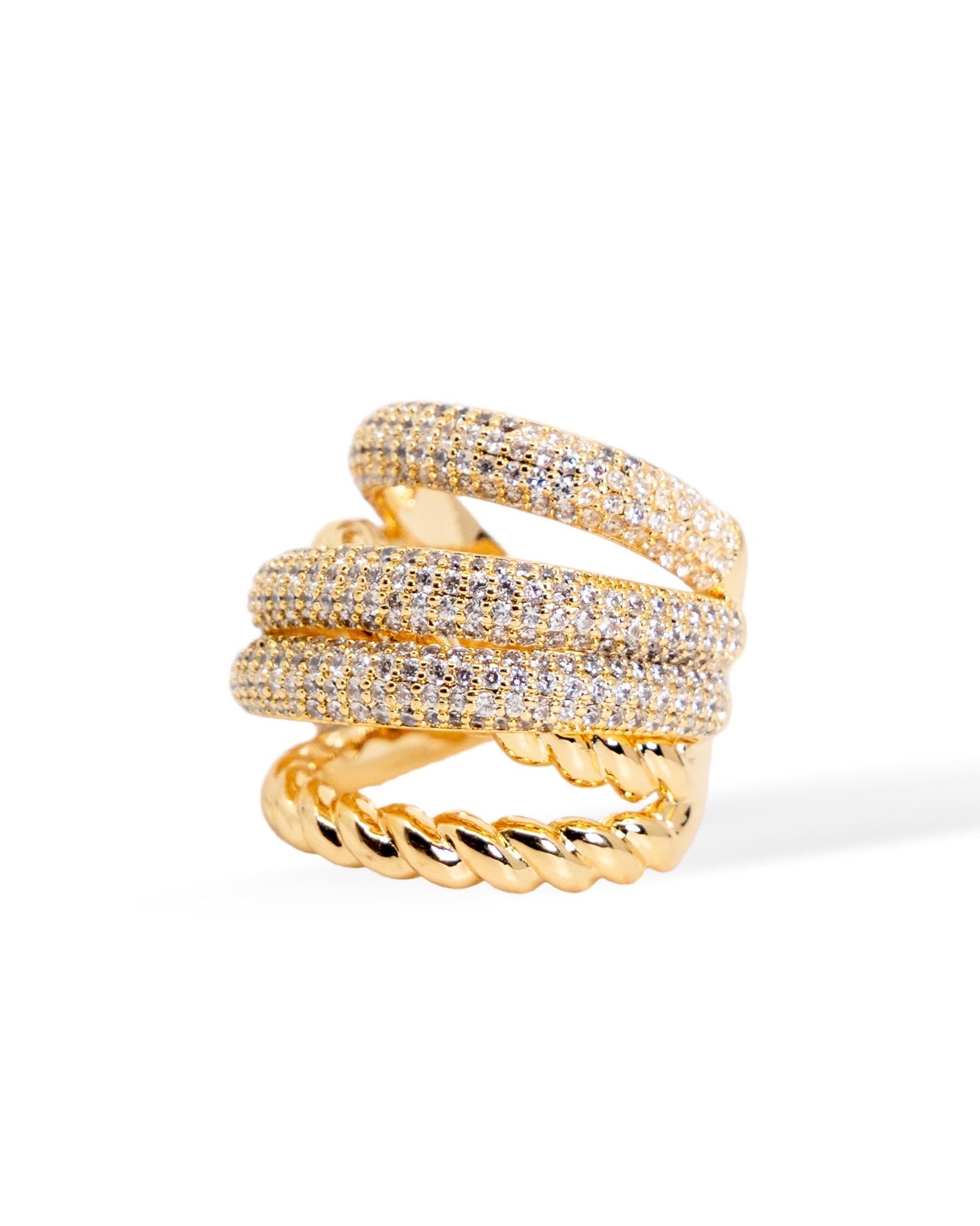 Luxe Twist Pave Ring – Gold Elegance