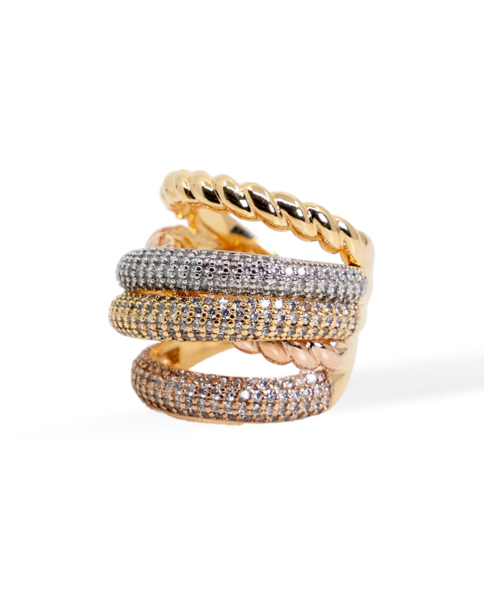 Luxe Twist Pave Ring – Gold, Silver & Two-Tone Multicolor  Elegance