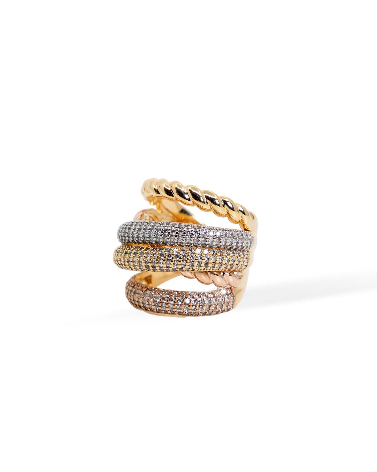 Luxe Twist Pave Ring - Two Tone