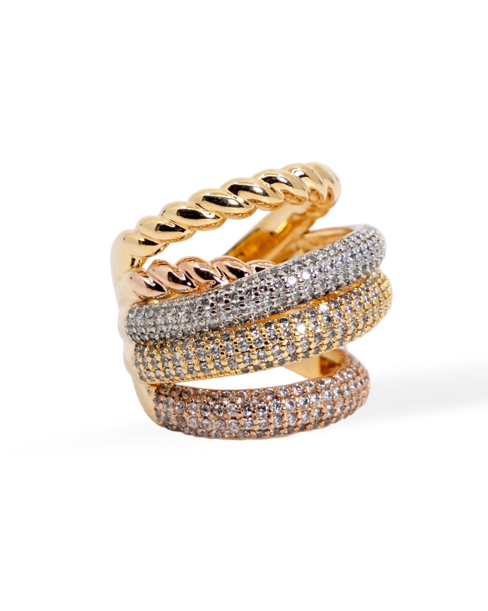 Luxe Twist Pave Ring – Gold, Silver & Two-Tone Multicolor  Elegance