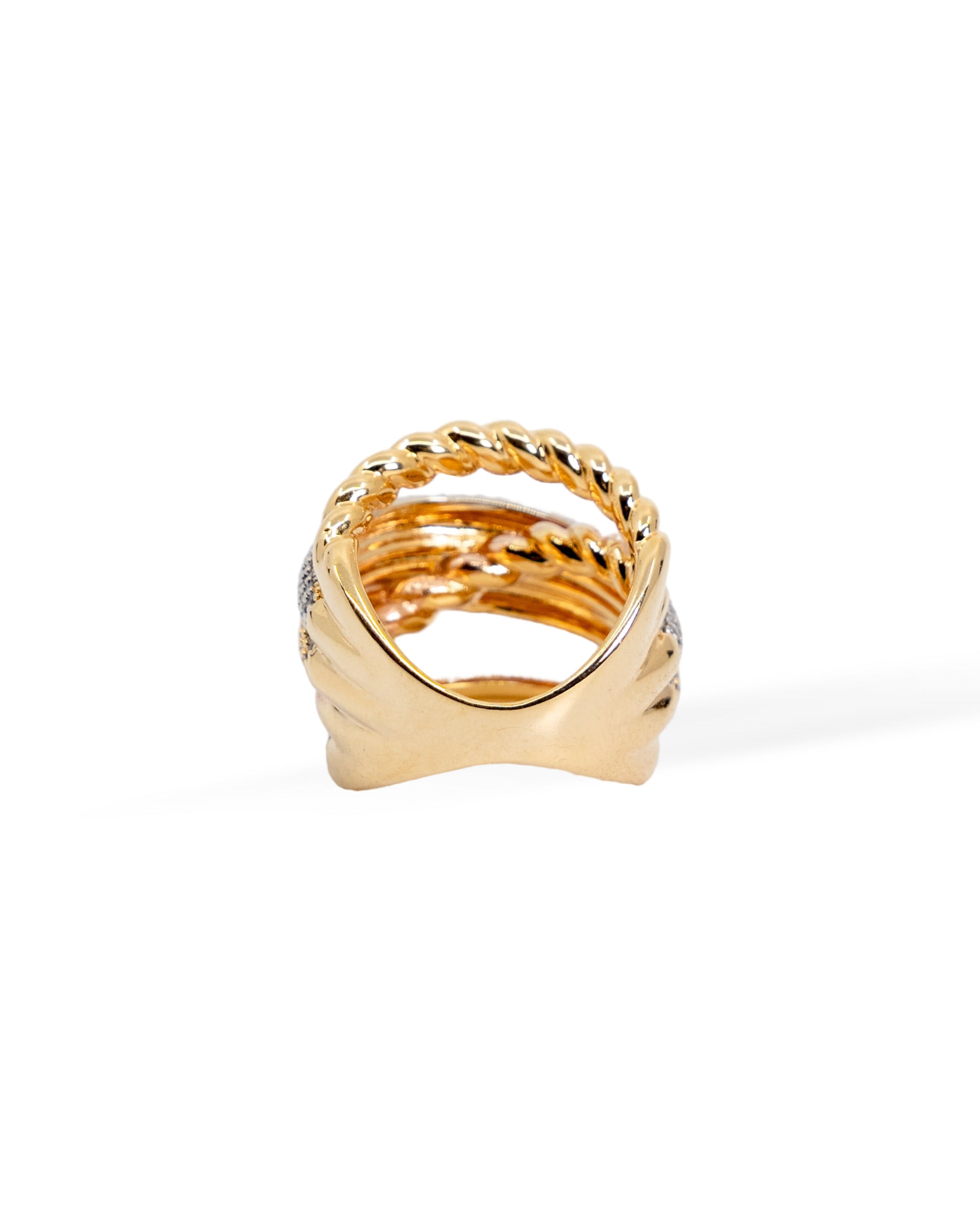 Luxe Twist Pave Ring – Gold Elegance