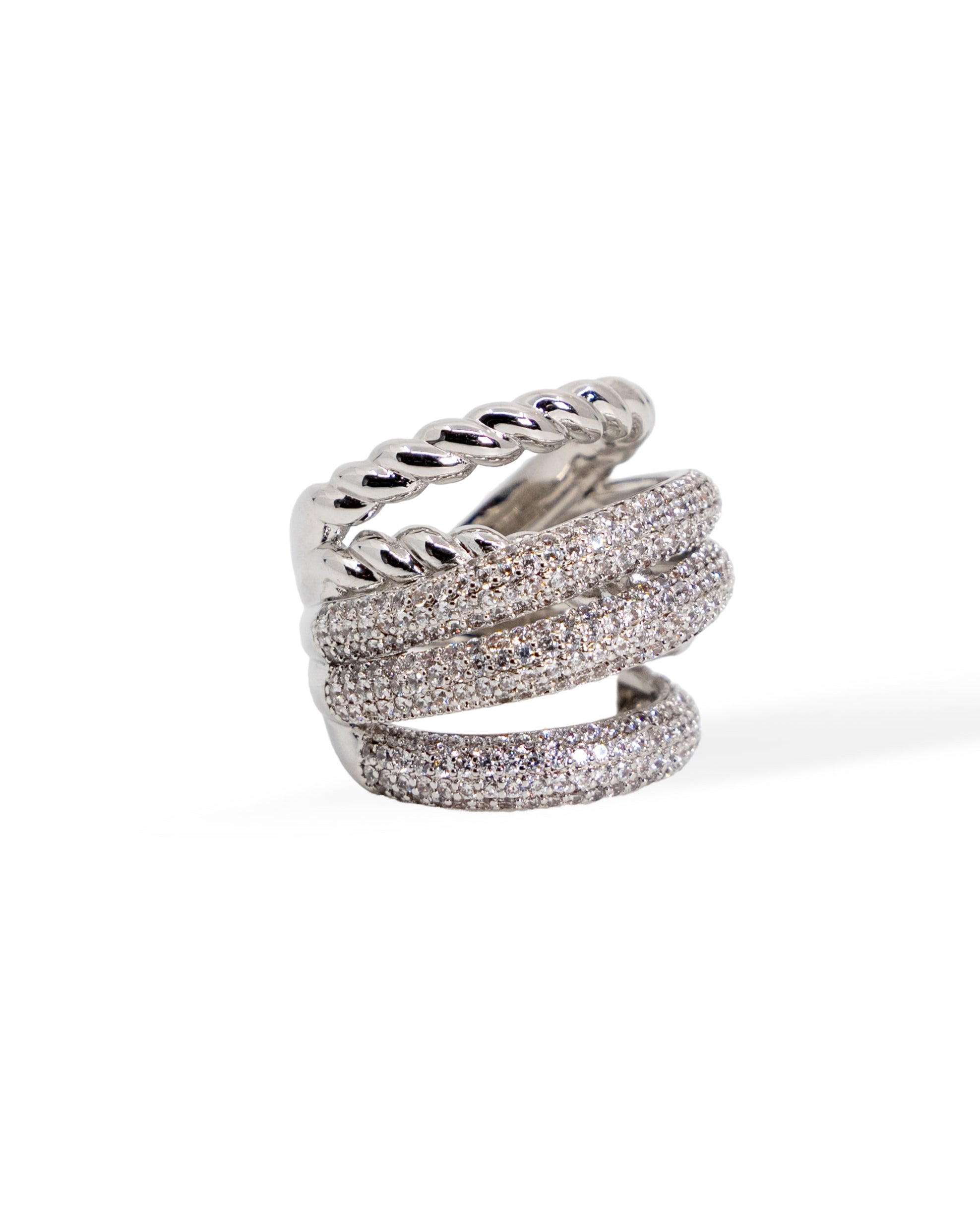Luxe Twist Pave Ring – Silver Elegance