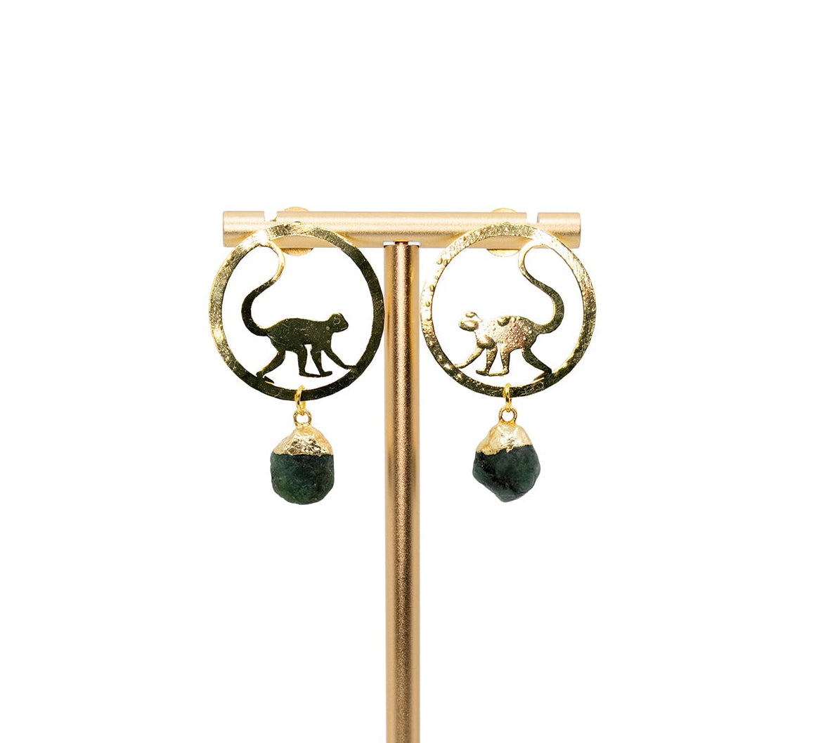 Raw Emerald Monkey Earrings