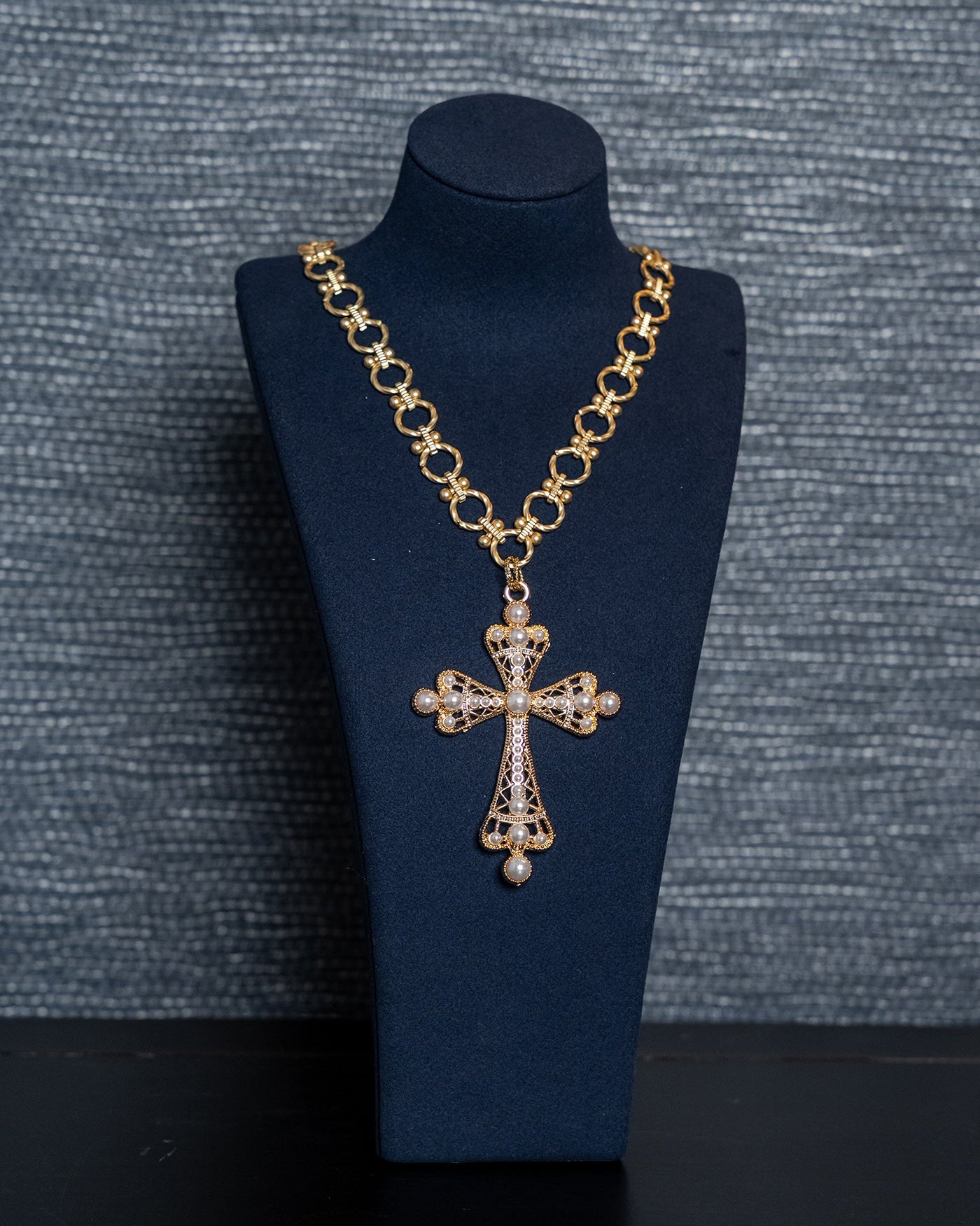 Radiant Cross Pearl Necklace