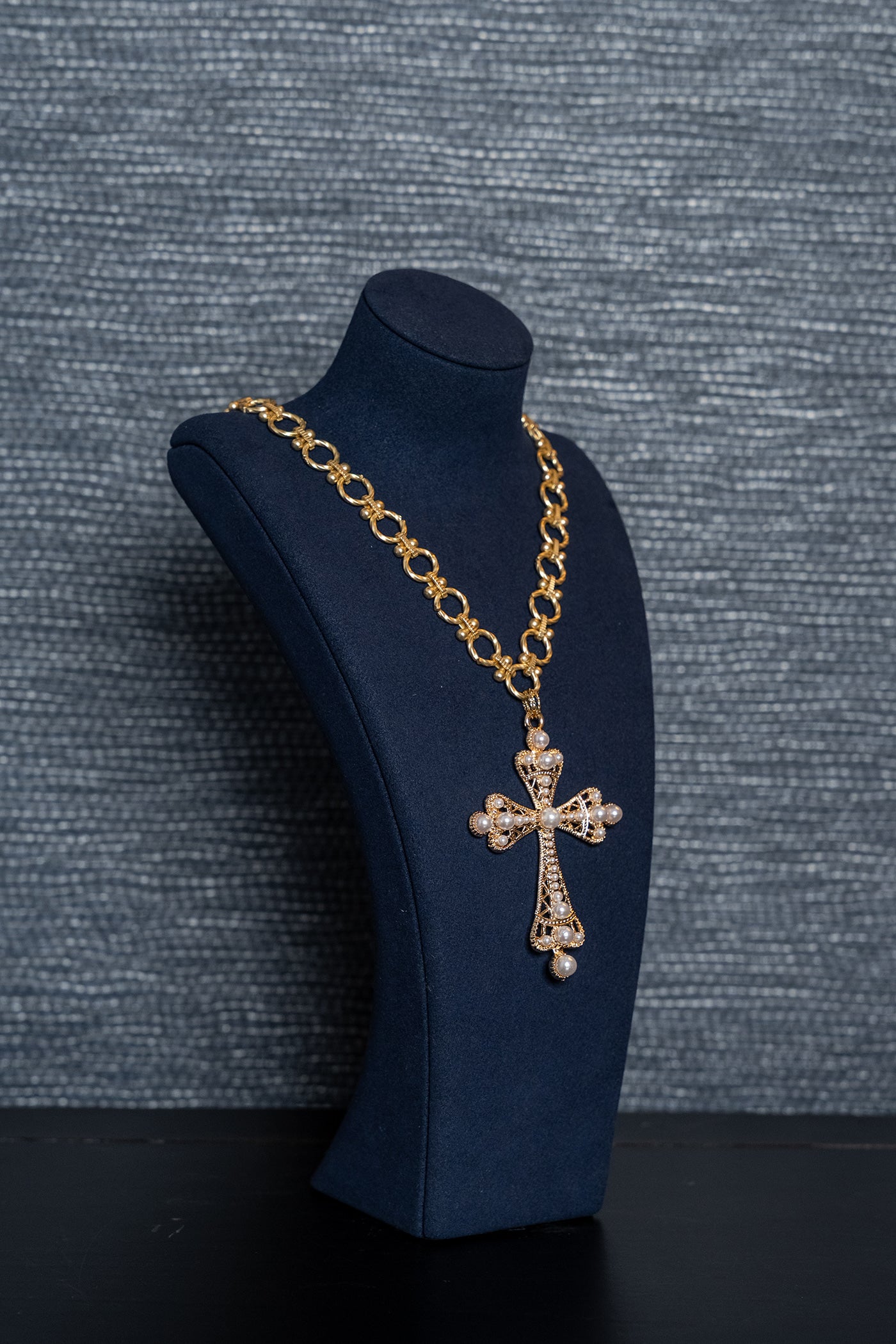 Radiant Cross Pearl Necklace
