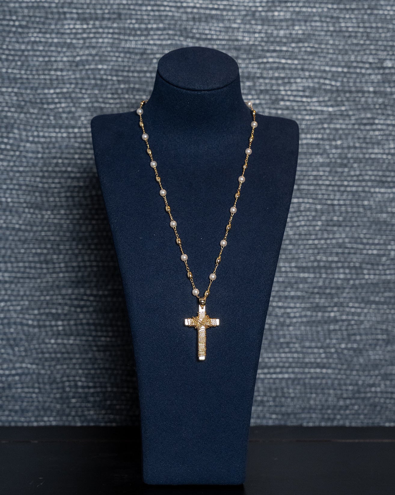 Crystal Cross Rosary Necklace