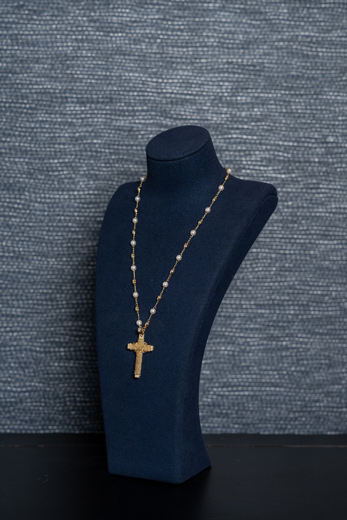 Crystal Cross Rosary Necklace
