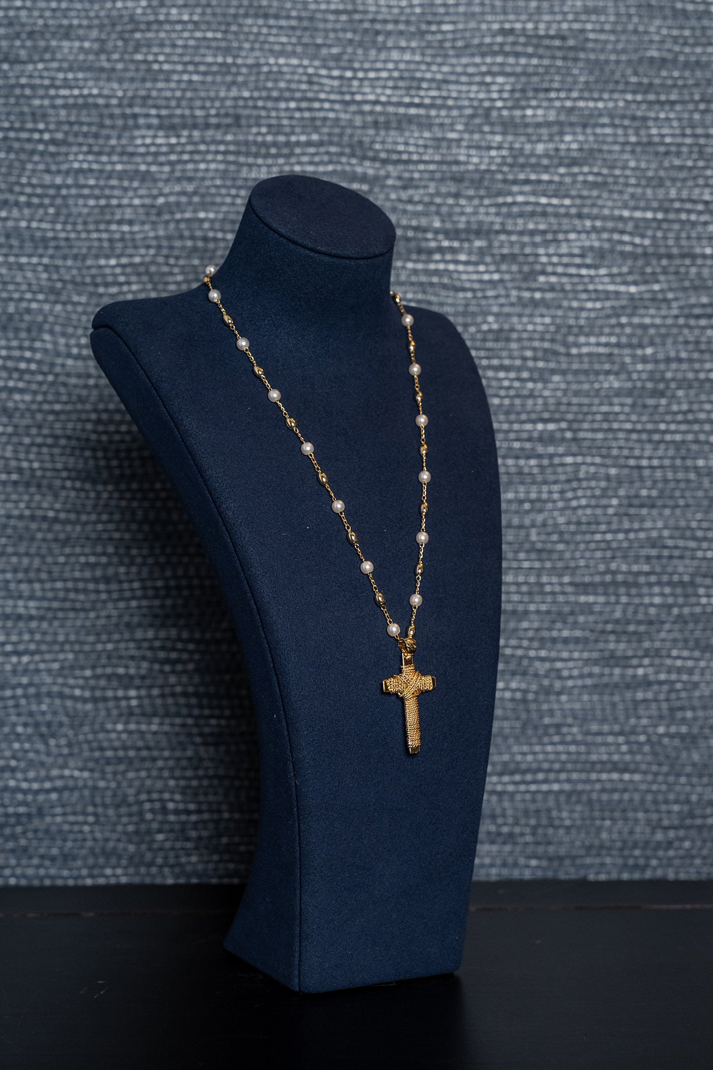 Crystal Cross Rosary Necklace