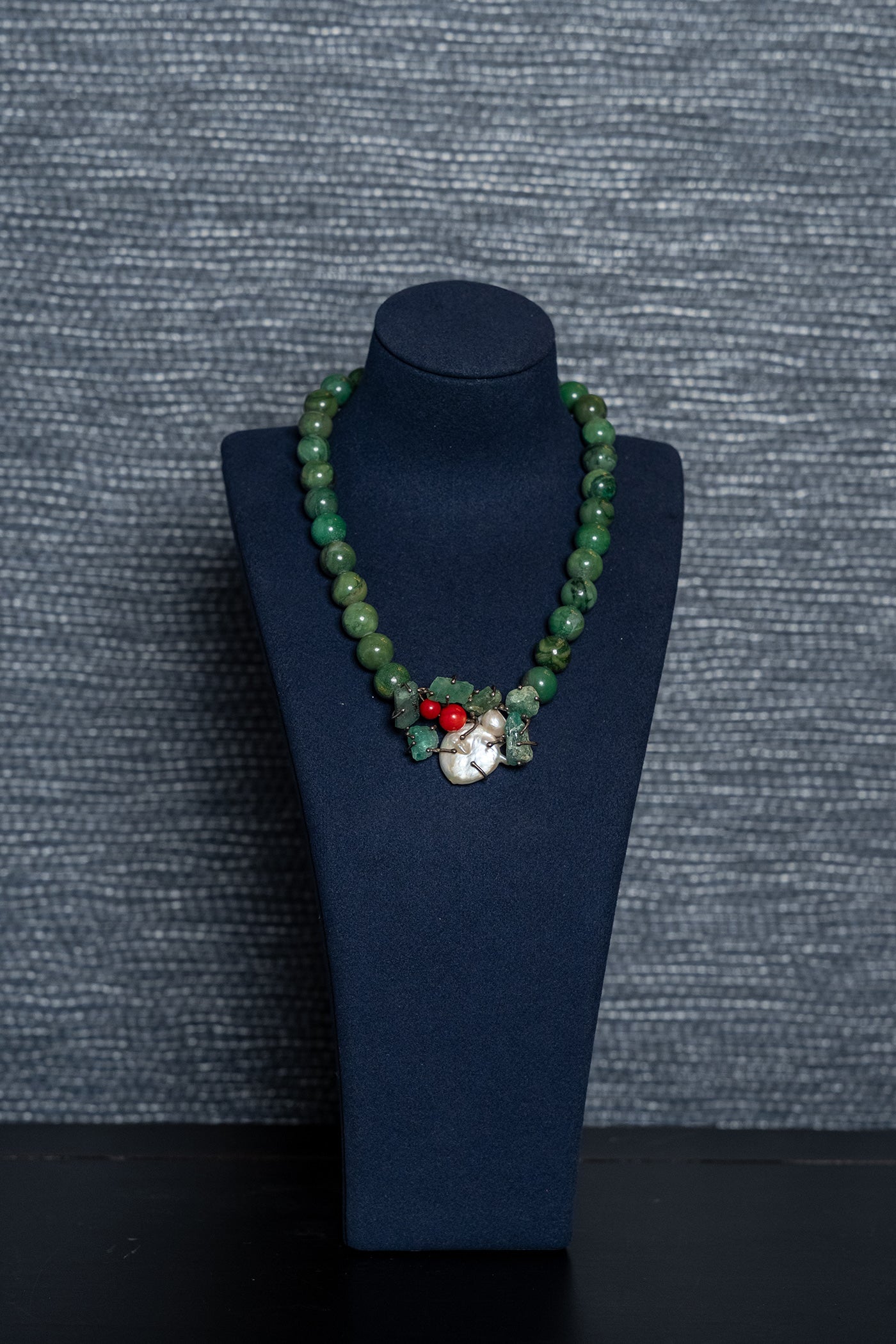 Jade, Emerald and Coral Gemstone Necklace
