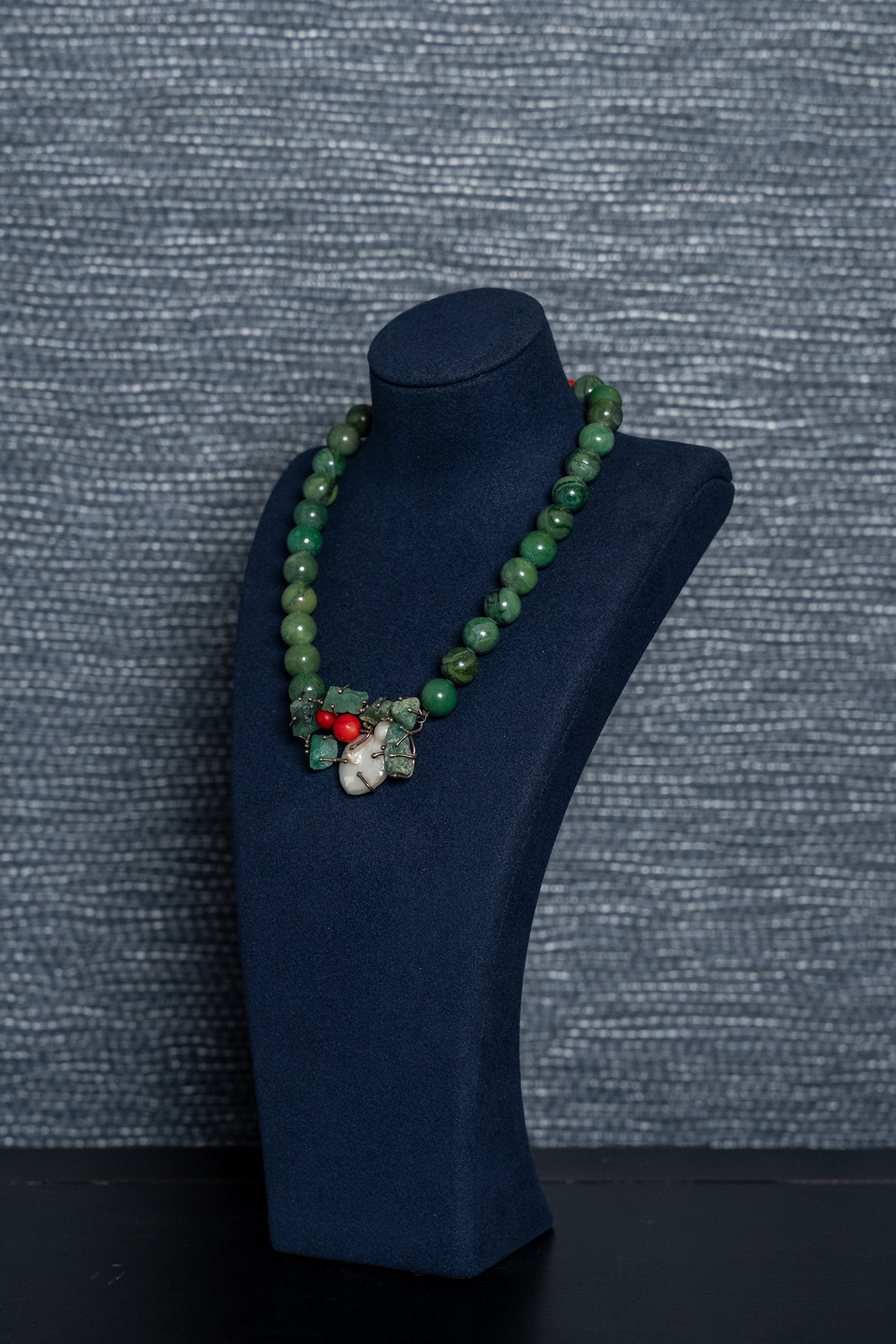 Jade, Emerald and Coral Gemstone Necklace