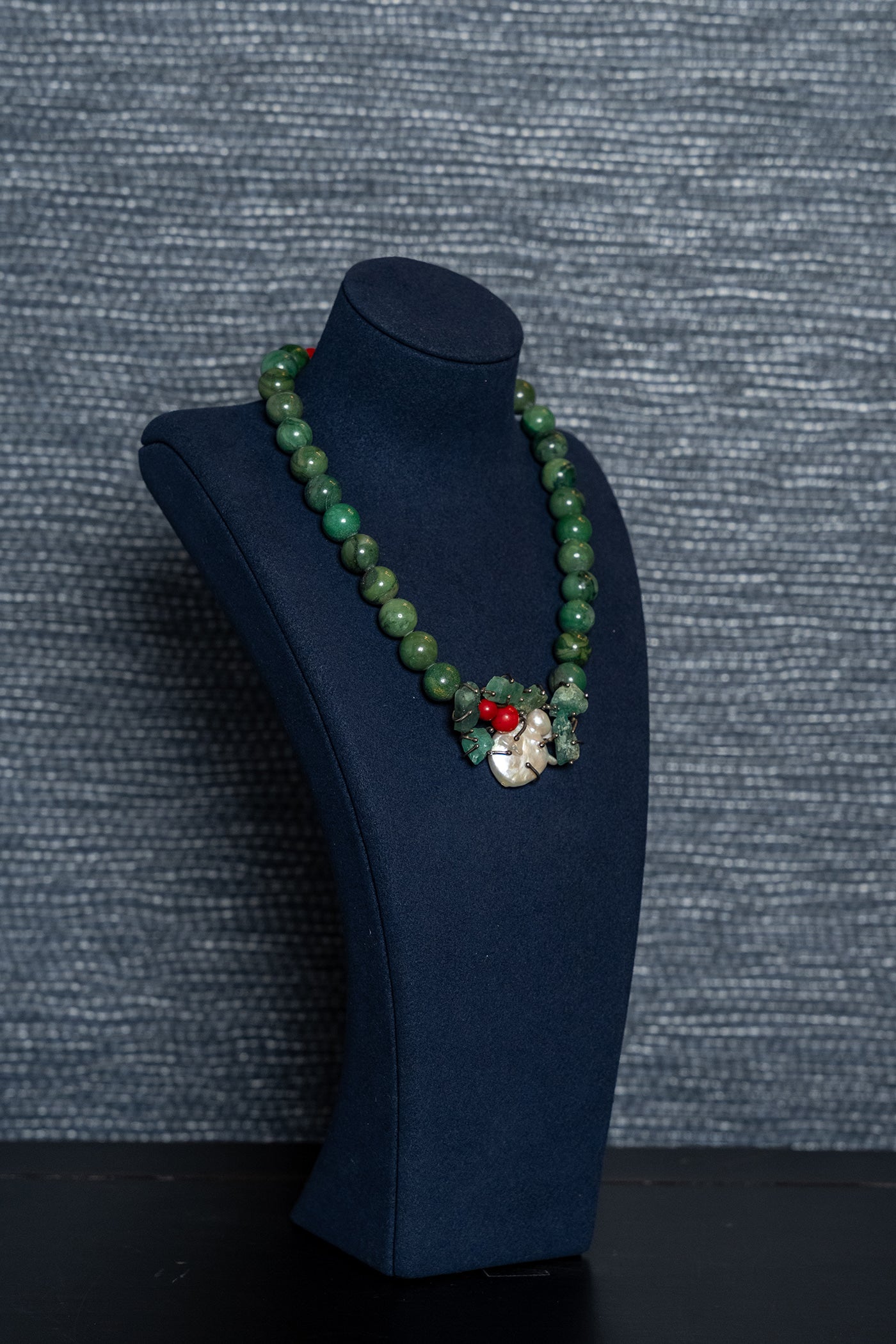 Jade, Emerald and Coral Gemstone Necklace