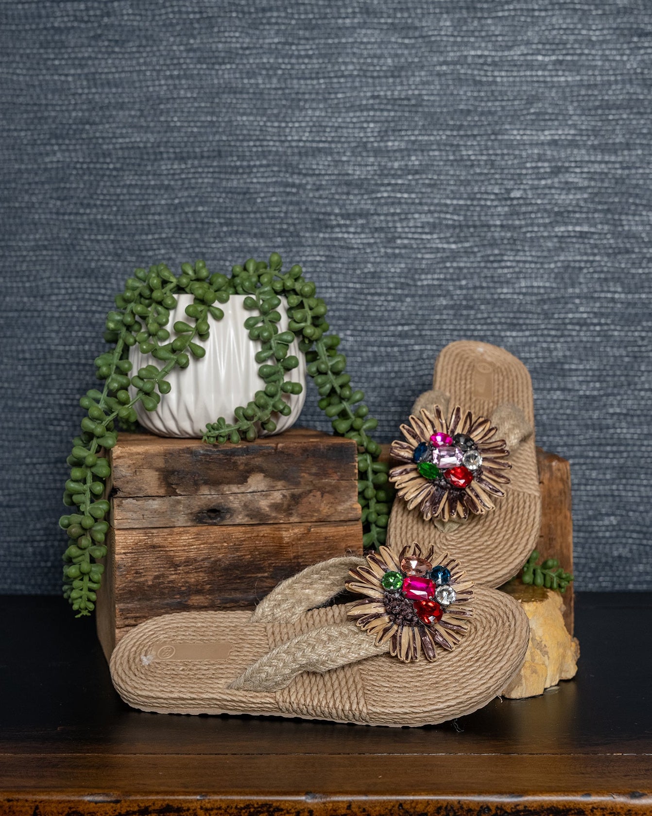 Sunbeam Jewel Raffia Slides
