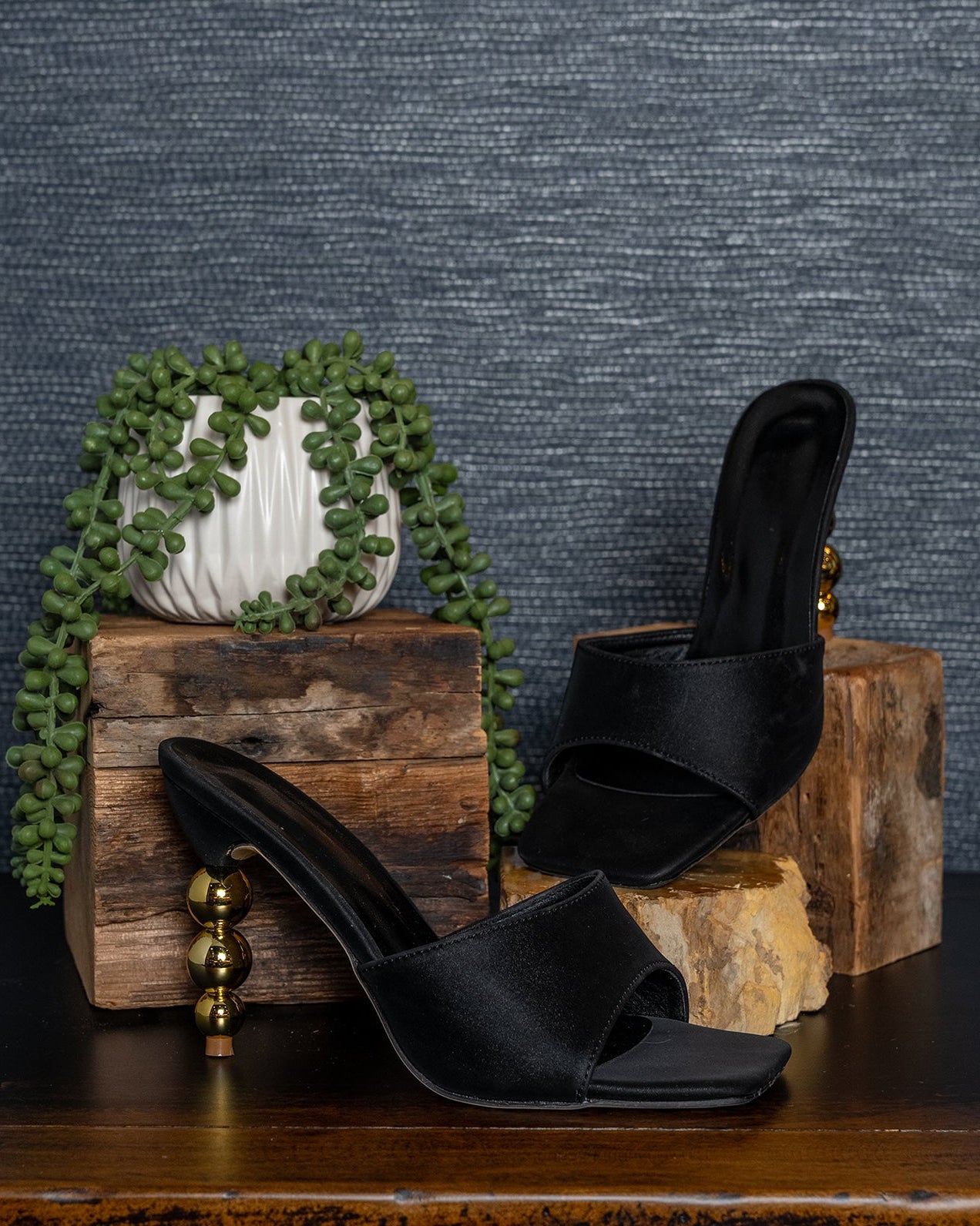 Noir Sphere Satin Heels