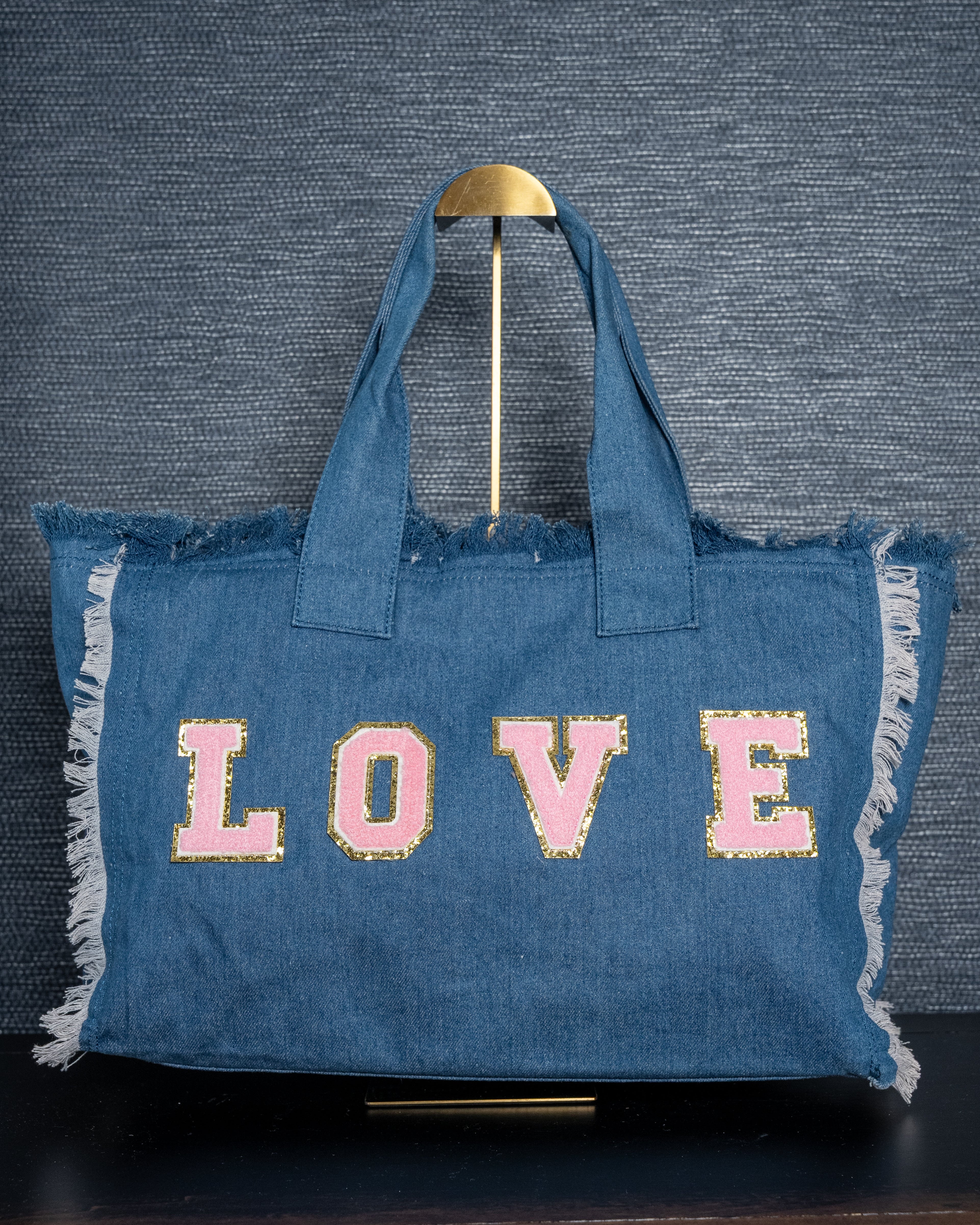 Denim Jean Tote LOVE in White