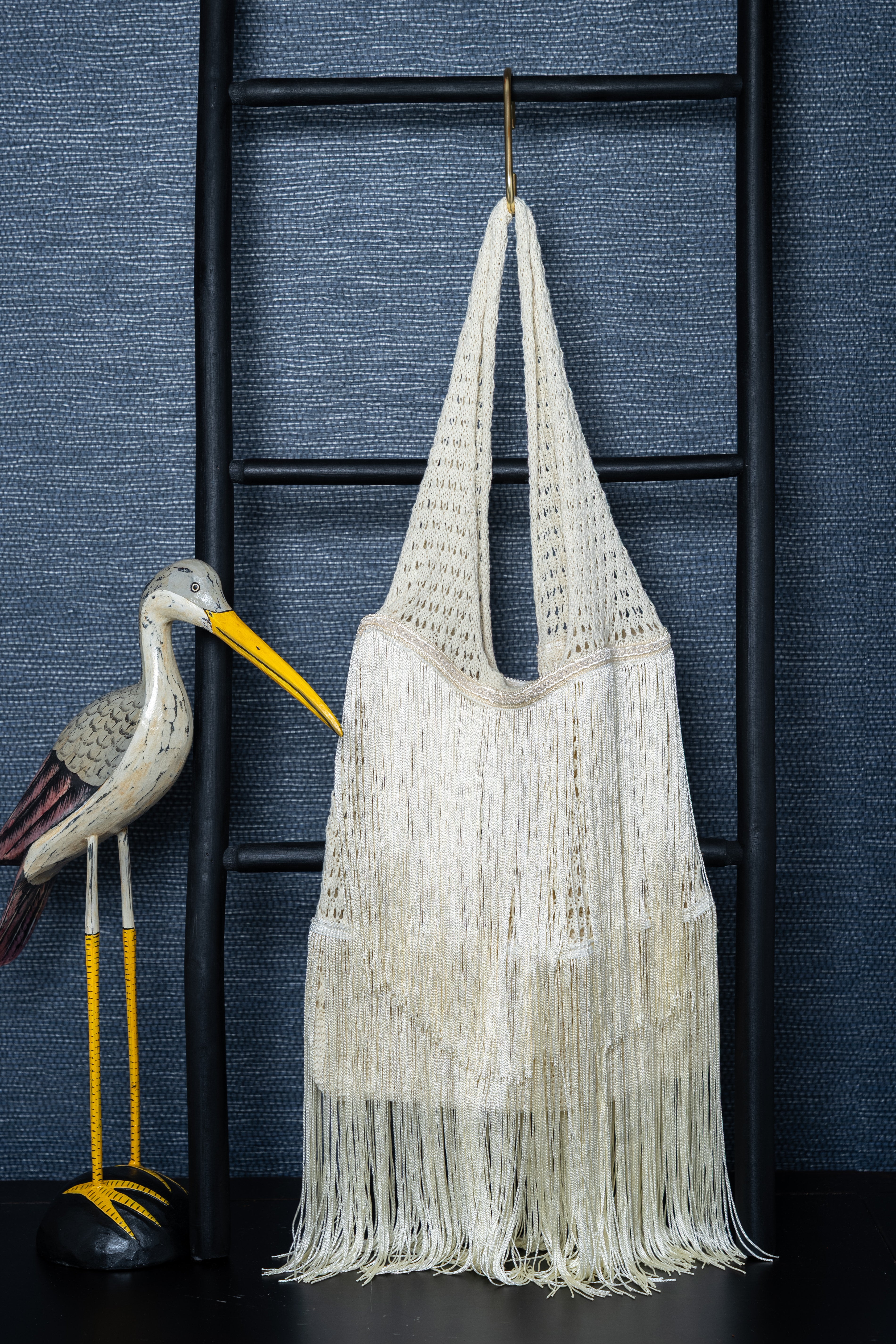 Crochet Fringe Boho Shoulder Bag – Black or Coconut