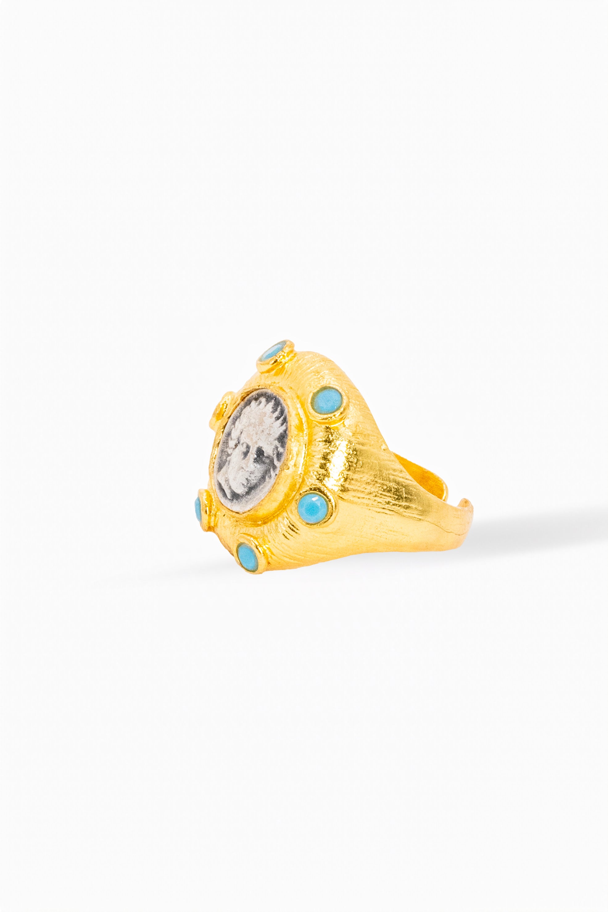 Turquoise Crown Medallion Ring – Golden Sunburst