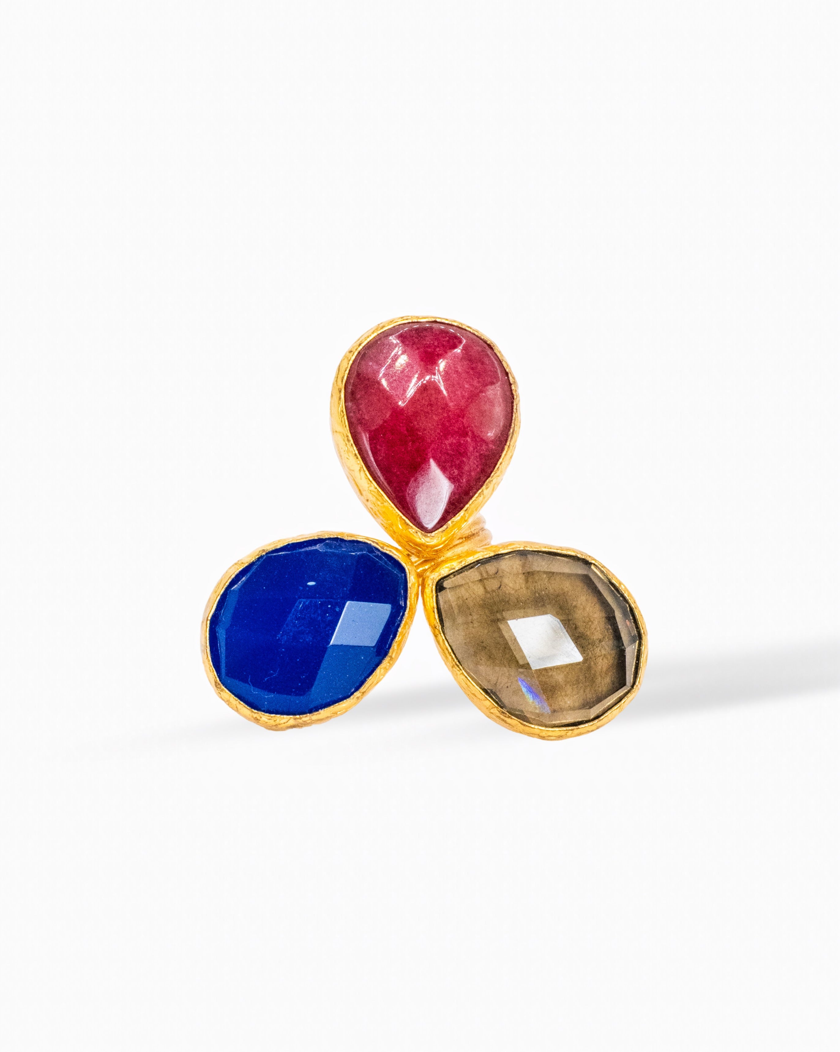 Trinity Harmony Ring – Ruby, Lapis & Labradorite in 18K Gold Plated