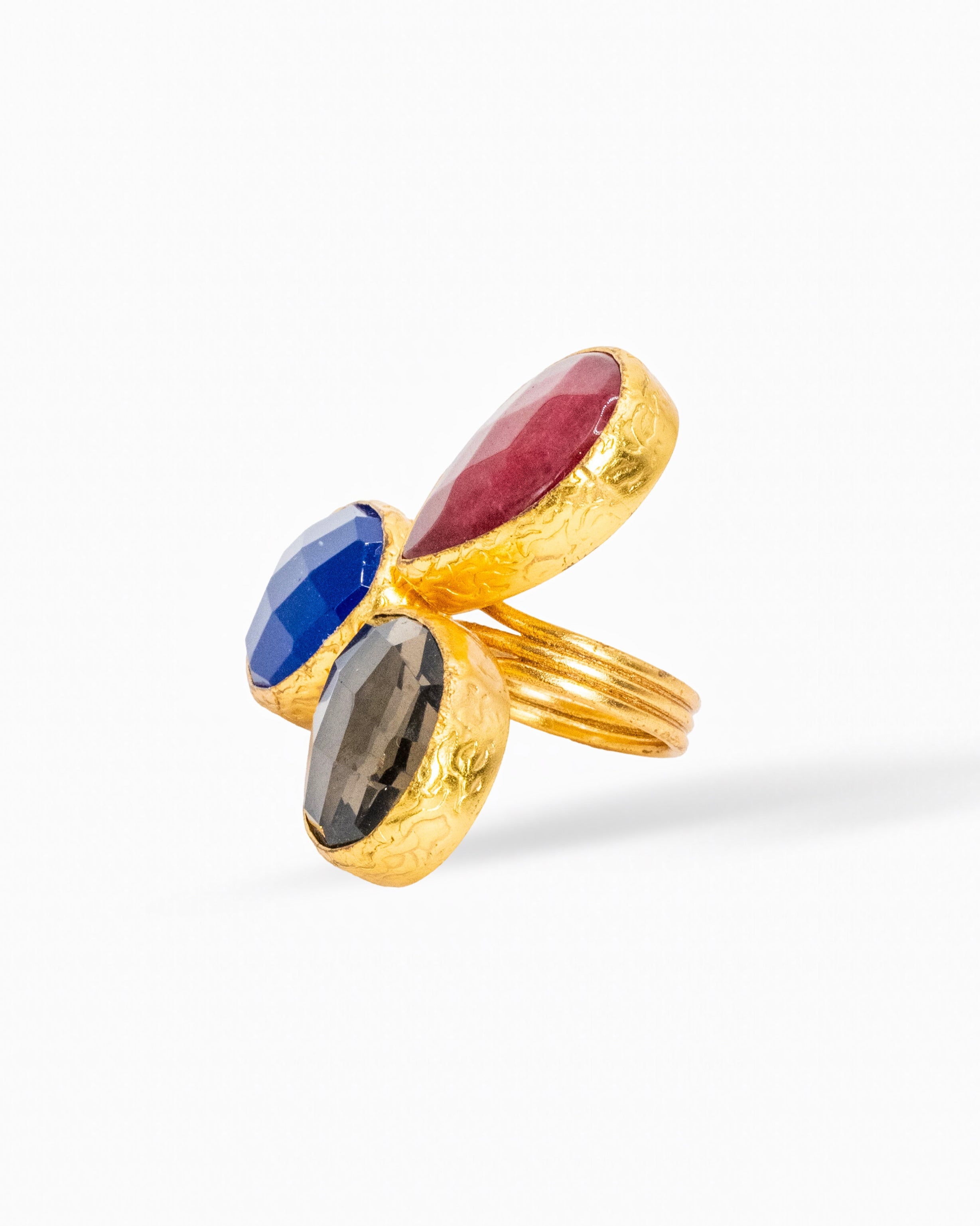 Trinity Harmony Ring – Ruby, Lapis & Labradorite in 18K Gold Plated
