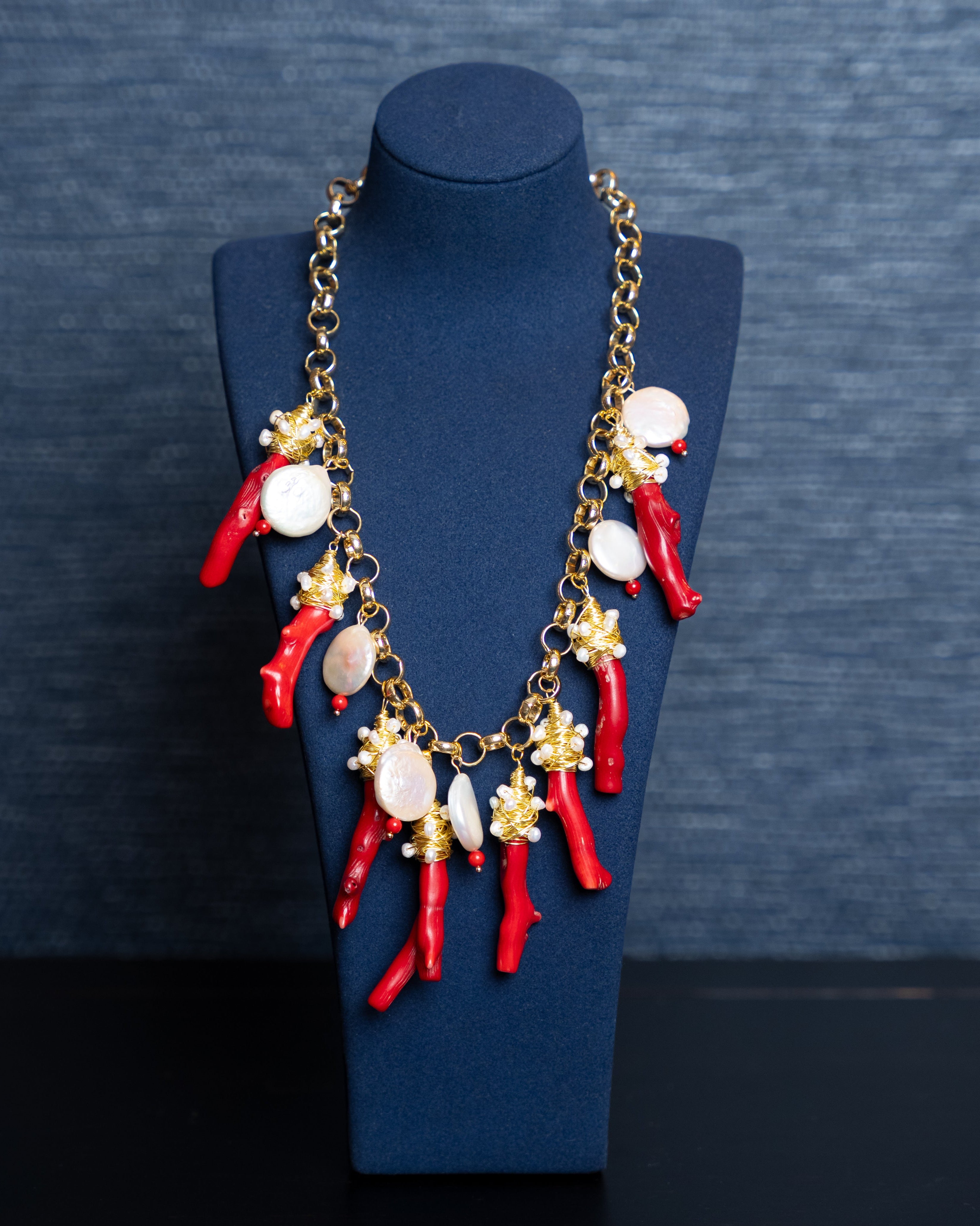 Branch Coral Luxe Coin Pearl Charm Necklace