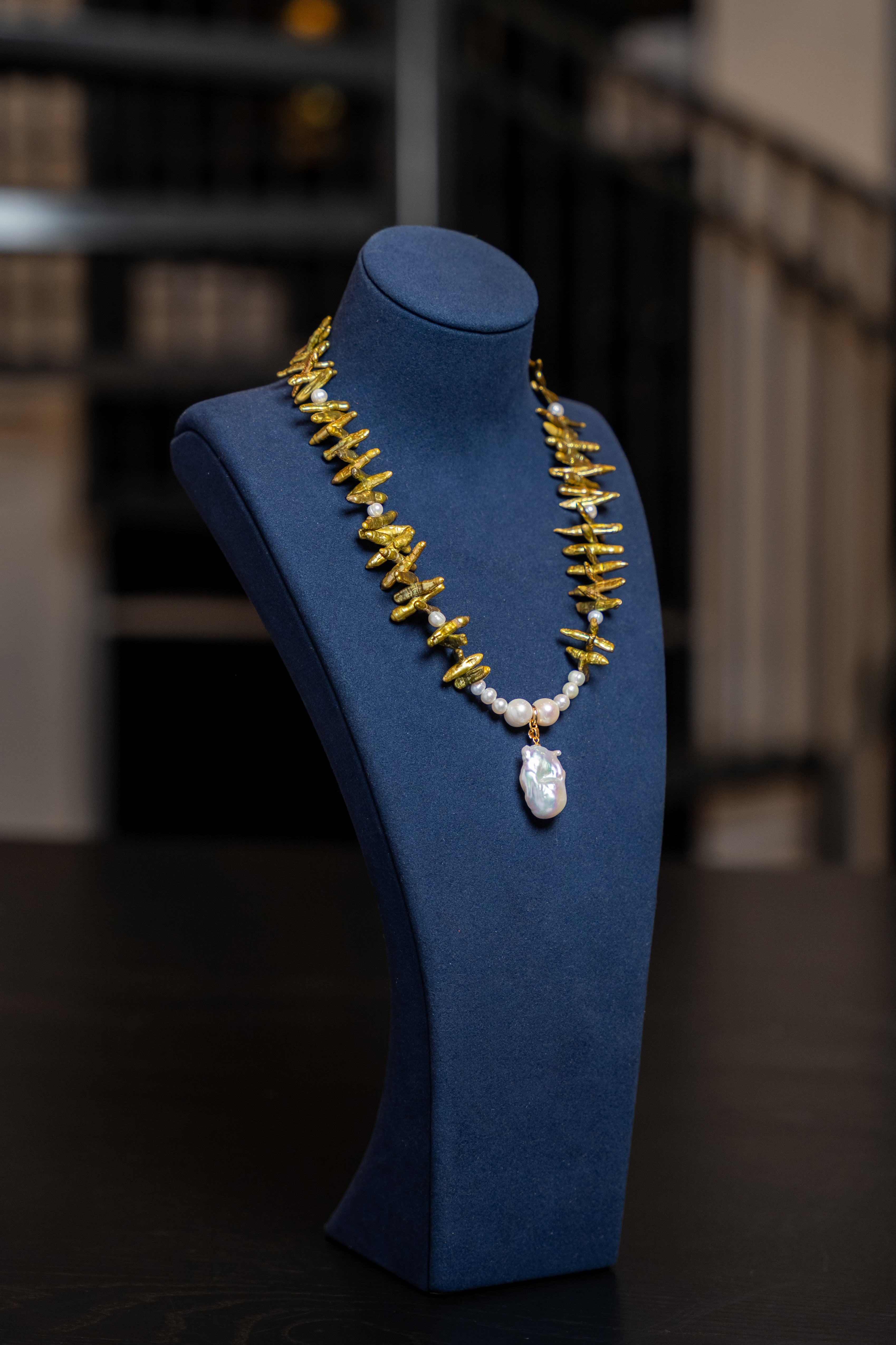 Golden Pearl & Baroque Drop Necklace