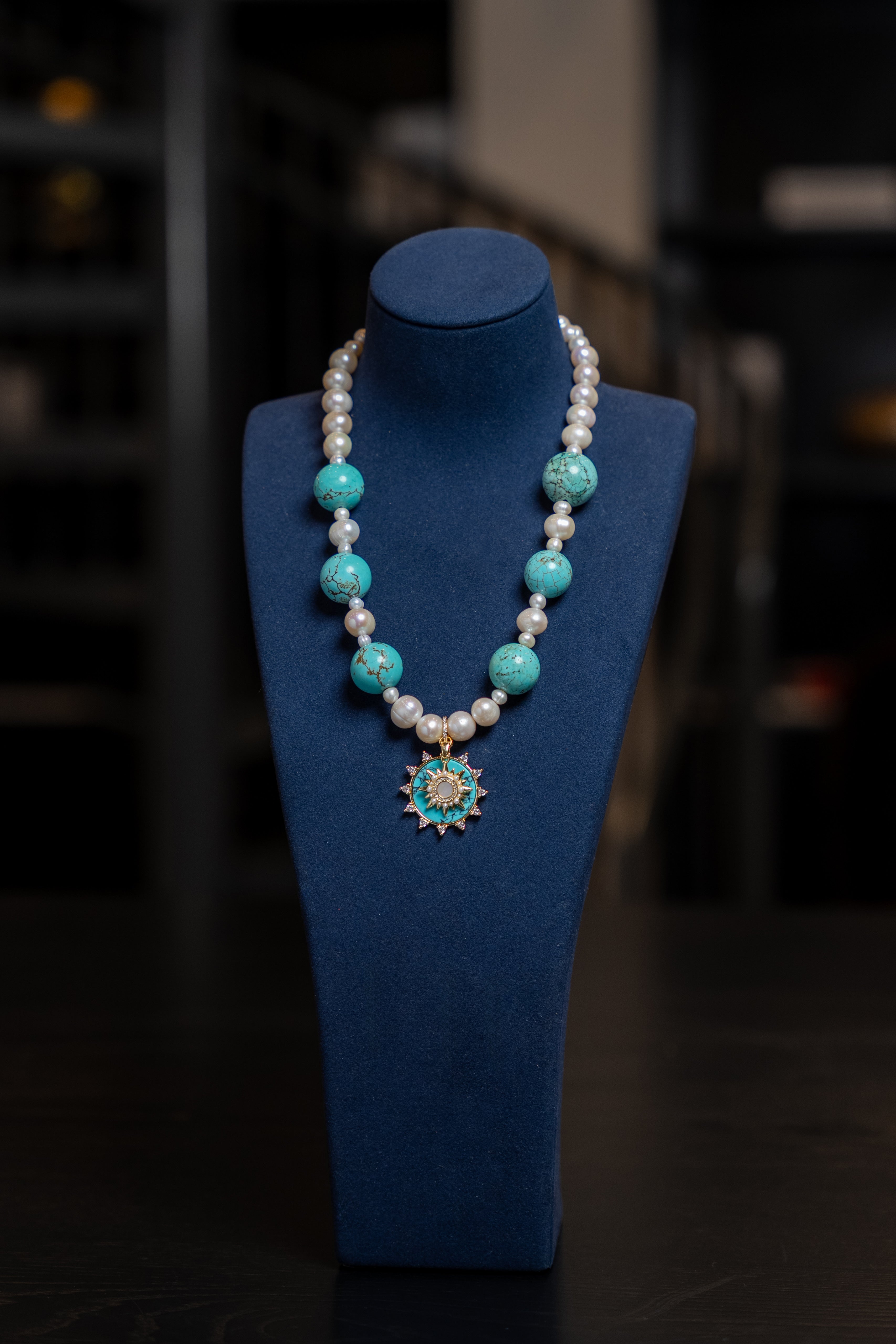 Turquoise Sunburst Pearl Necklace
