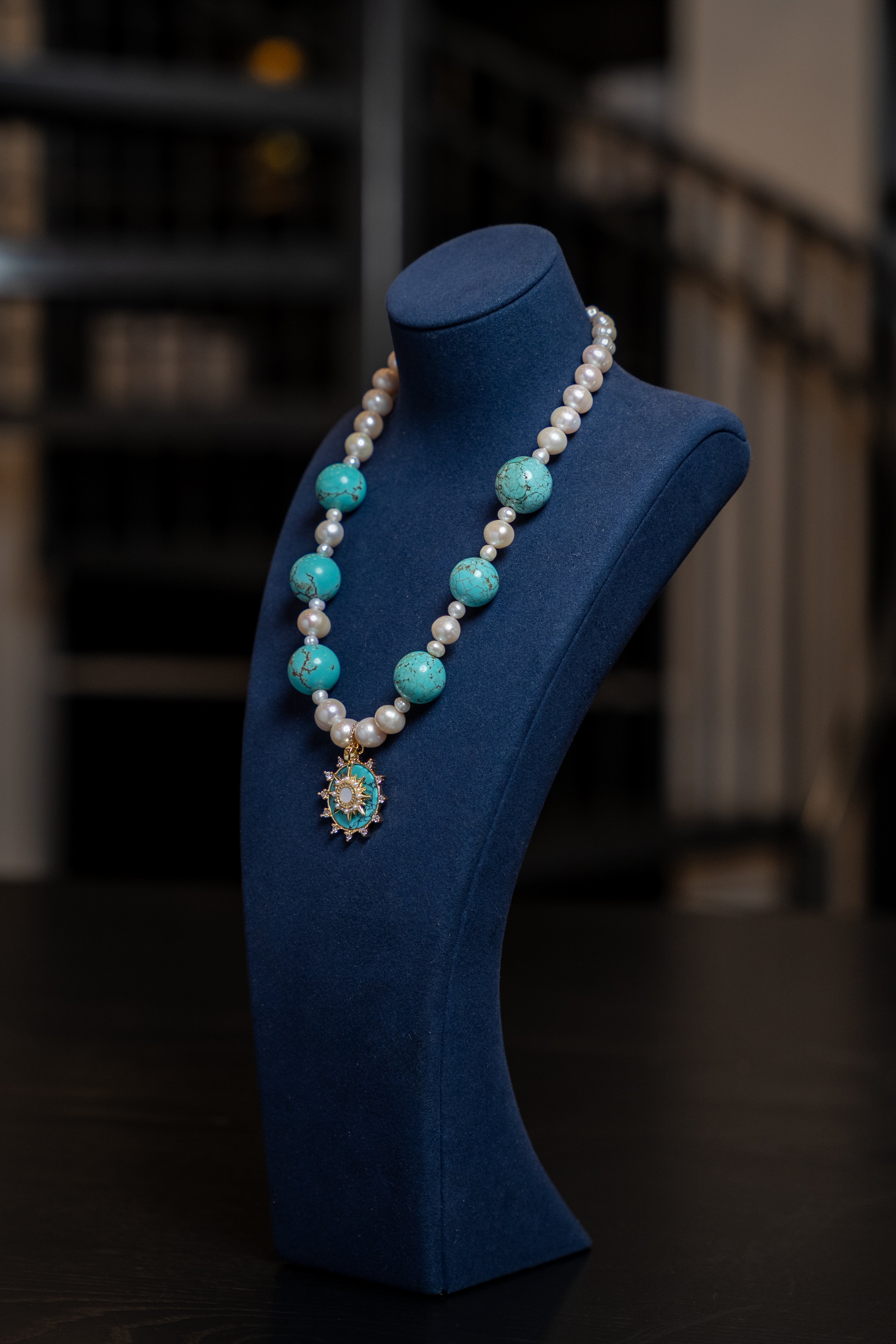 Turquoise Sunburst Pearl Necklace