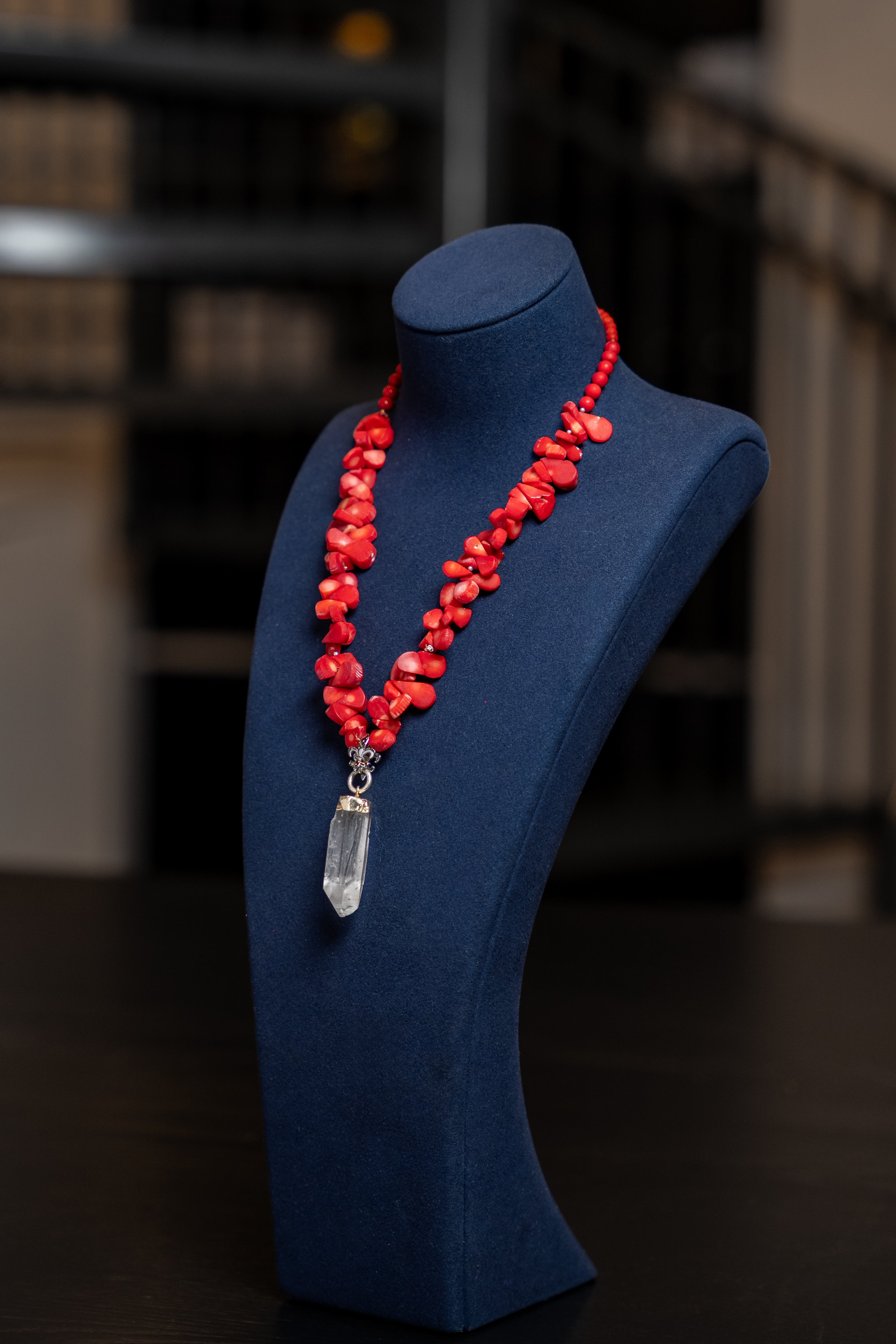 Coral & Clear Quartz Drop Necklace