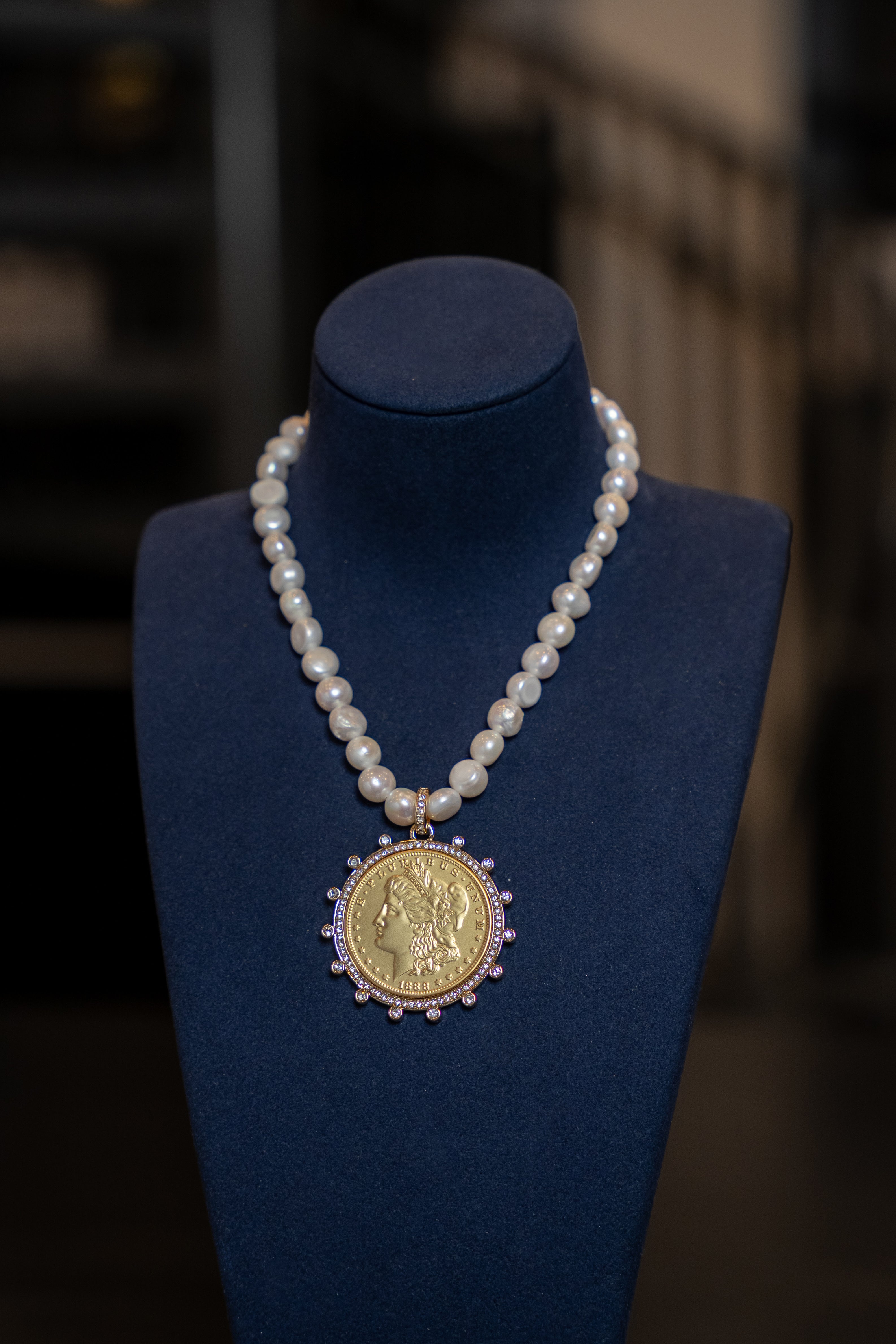 Pearl Coin Medallion Necklace