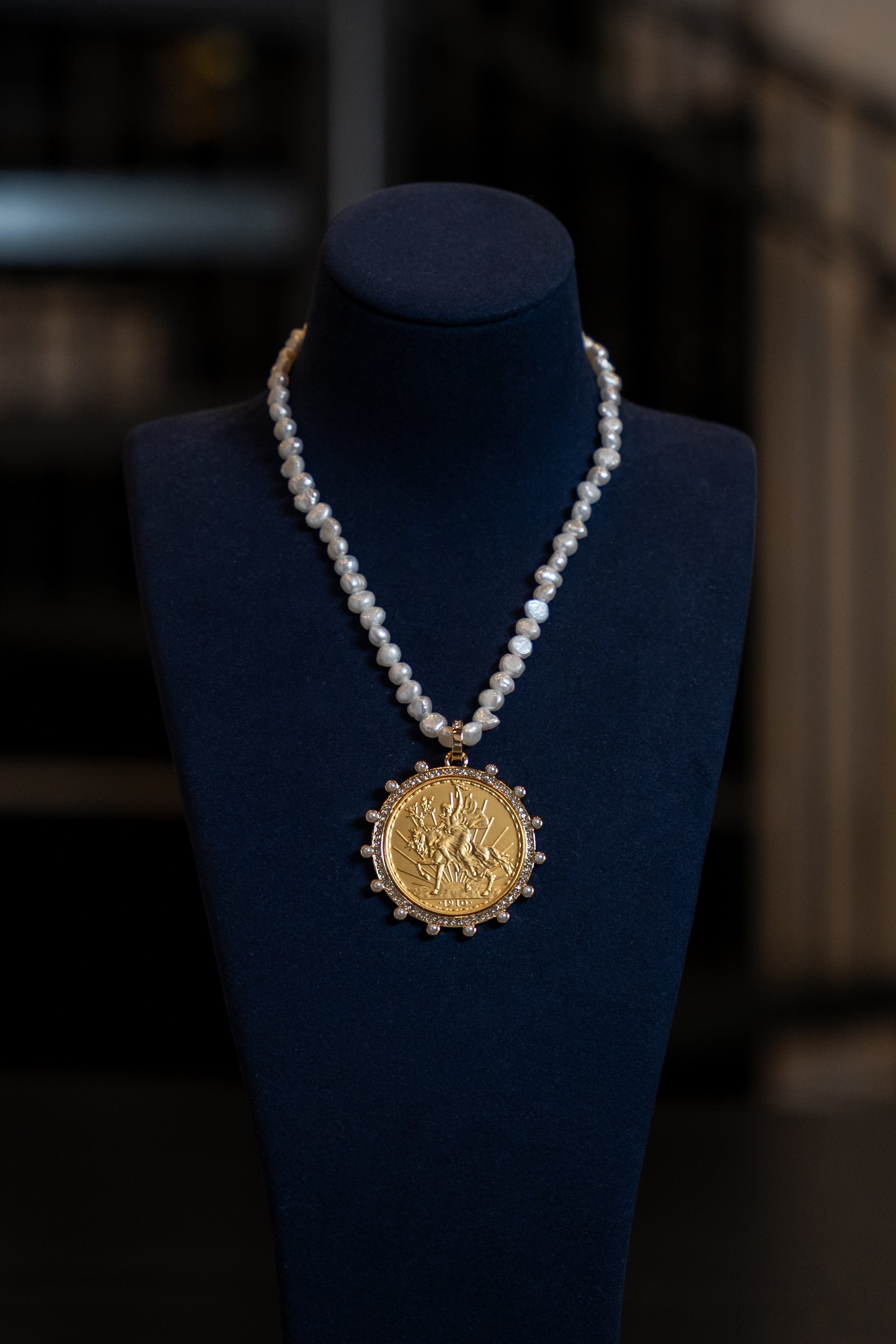 Pearl Strand Coin Pendant Necklace