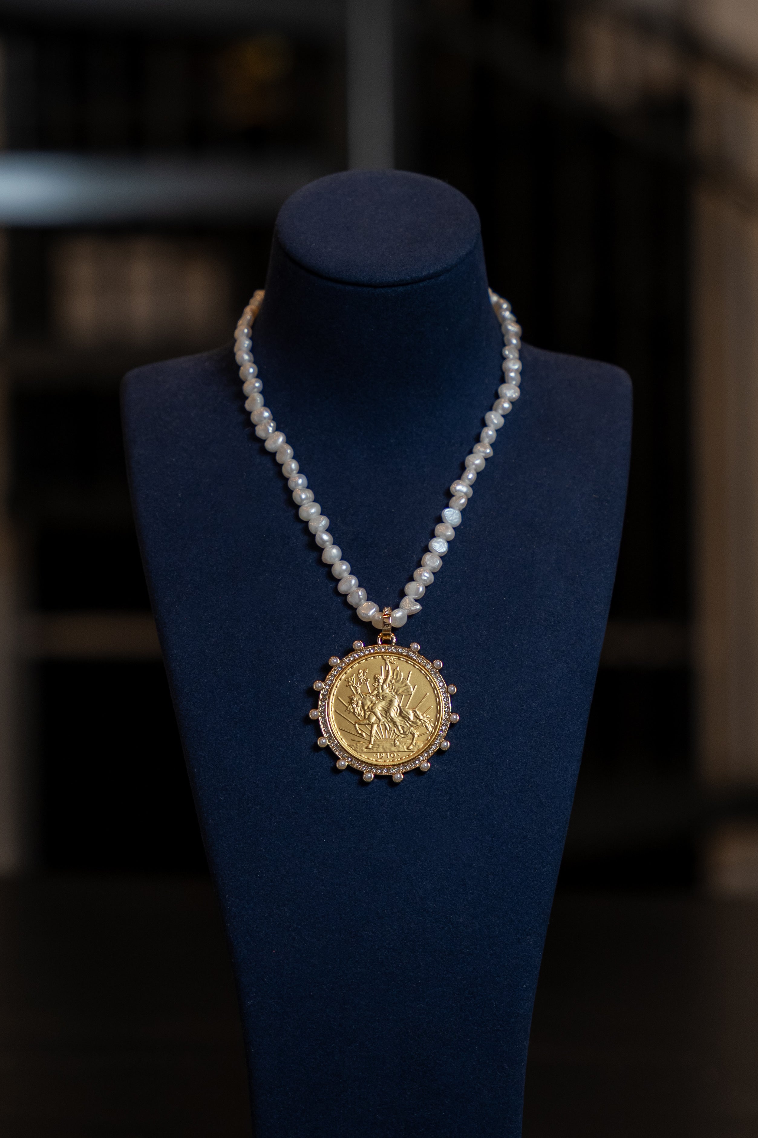 Pearl Strand Coin Pendant Necklace