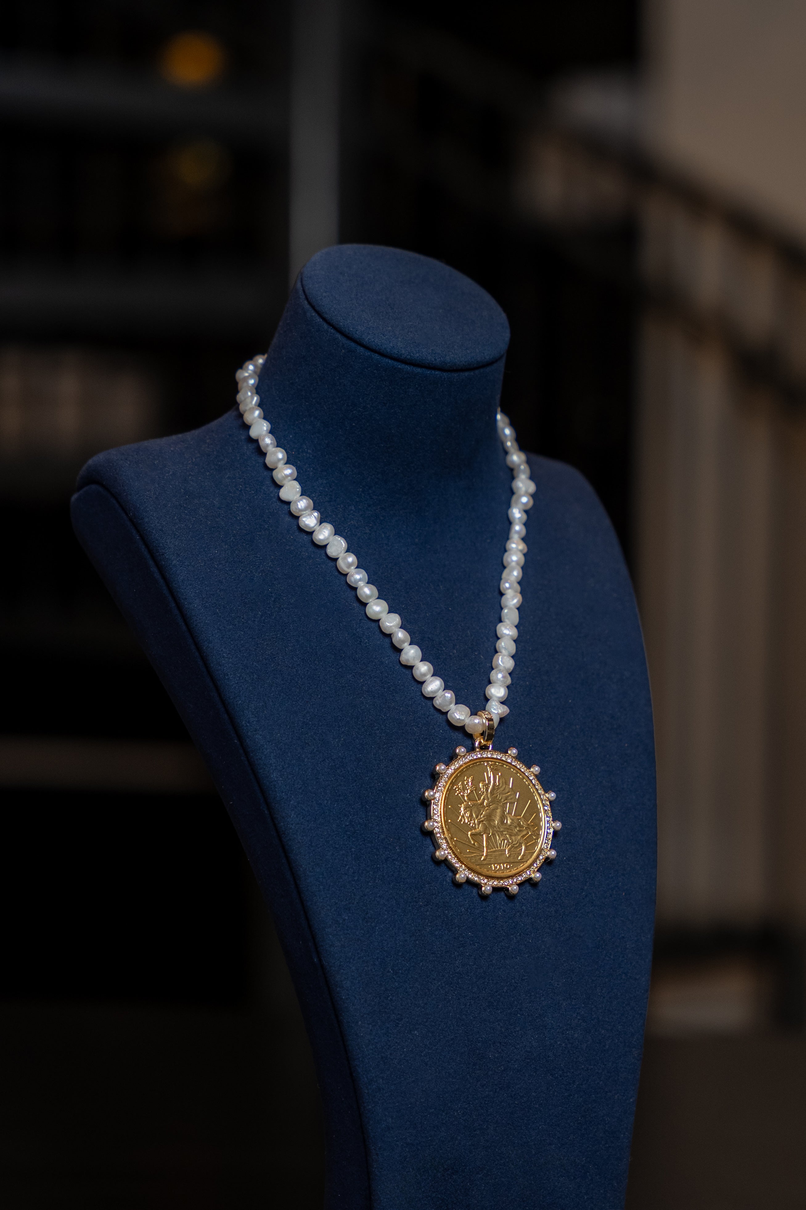 Pearl Strand Coin Pendant Necklace