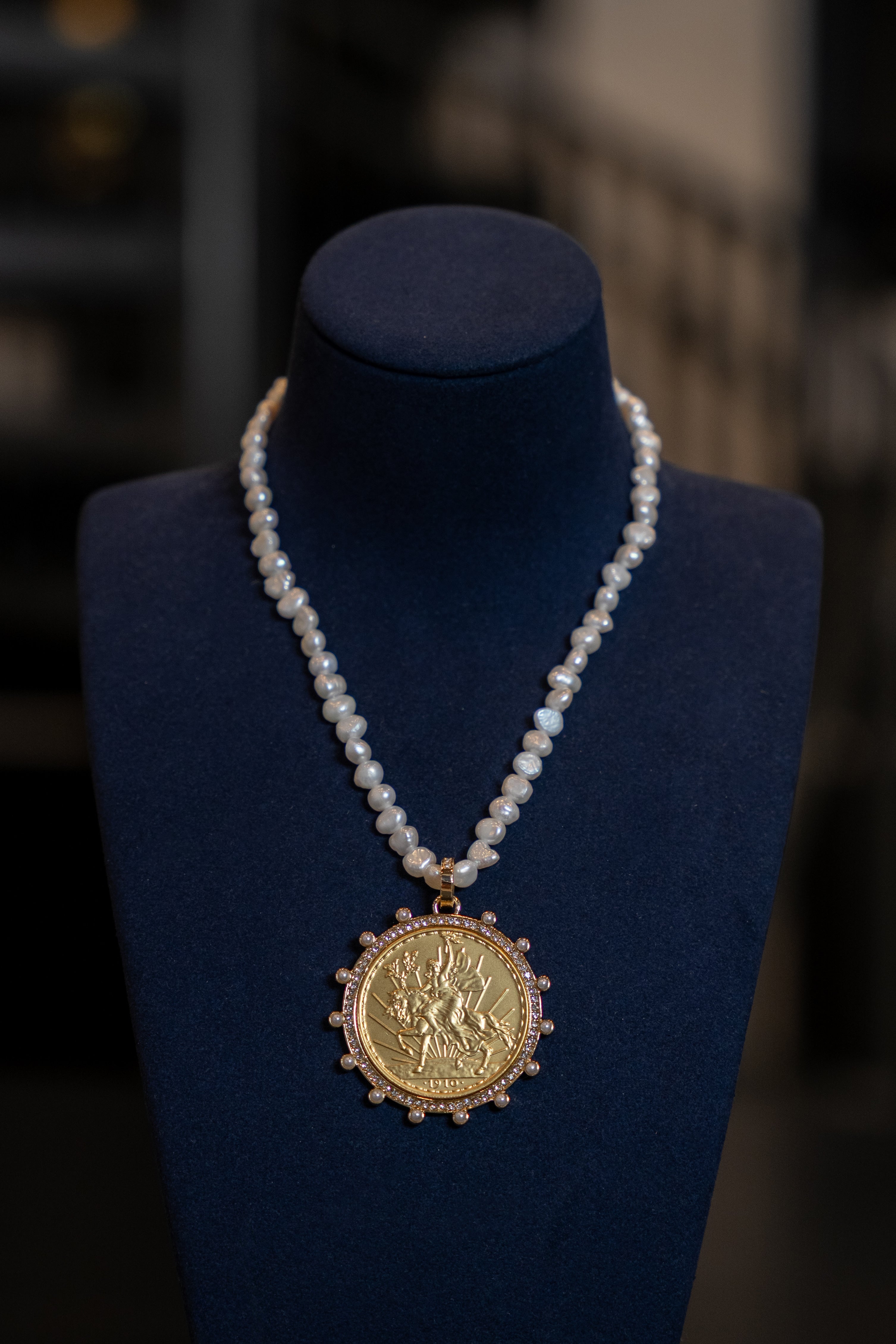 Pearl Strand Coin Pendant Necklace