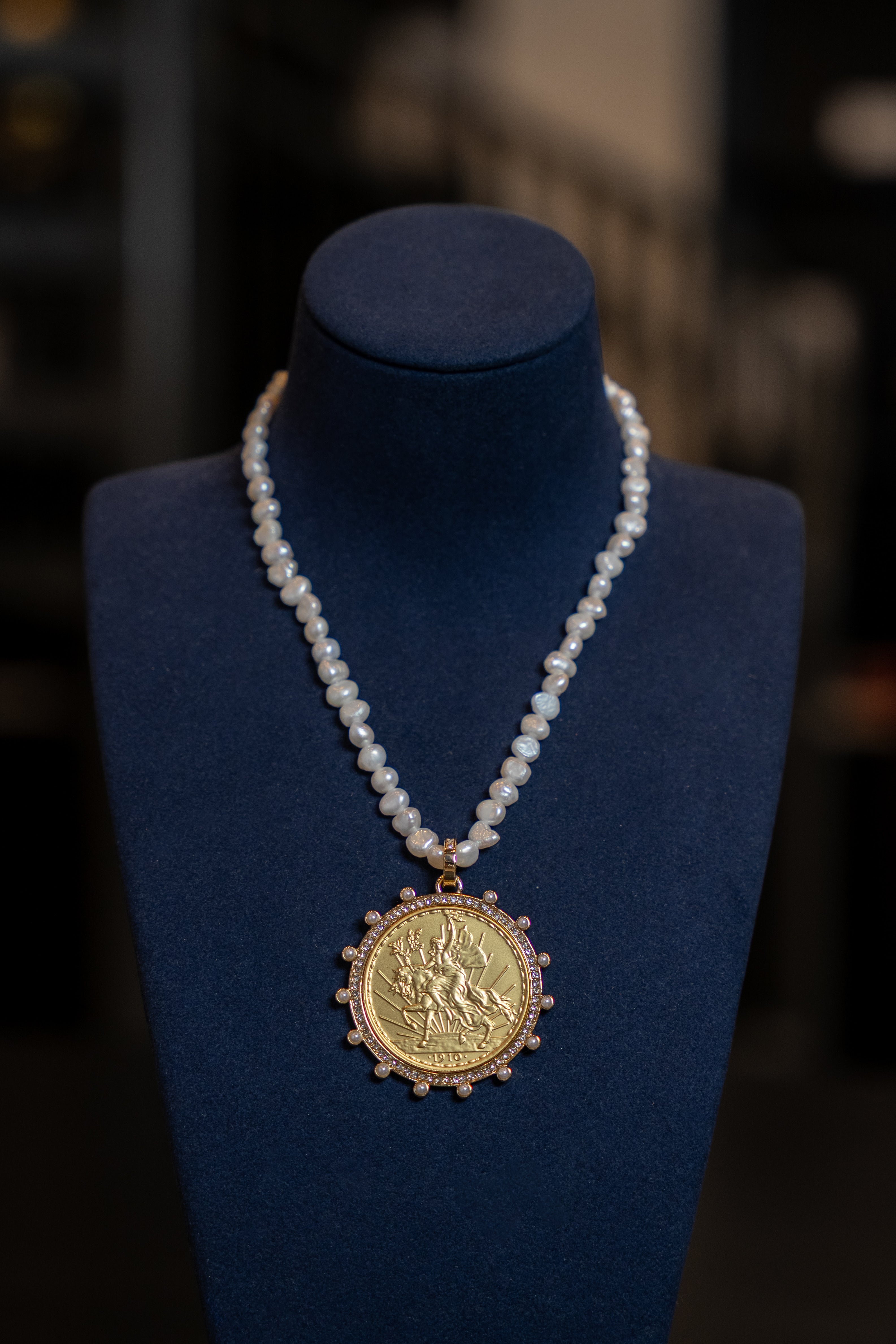 Pearl Strand Coin Pendant Necklace