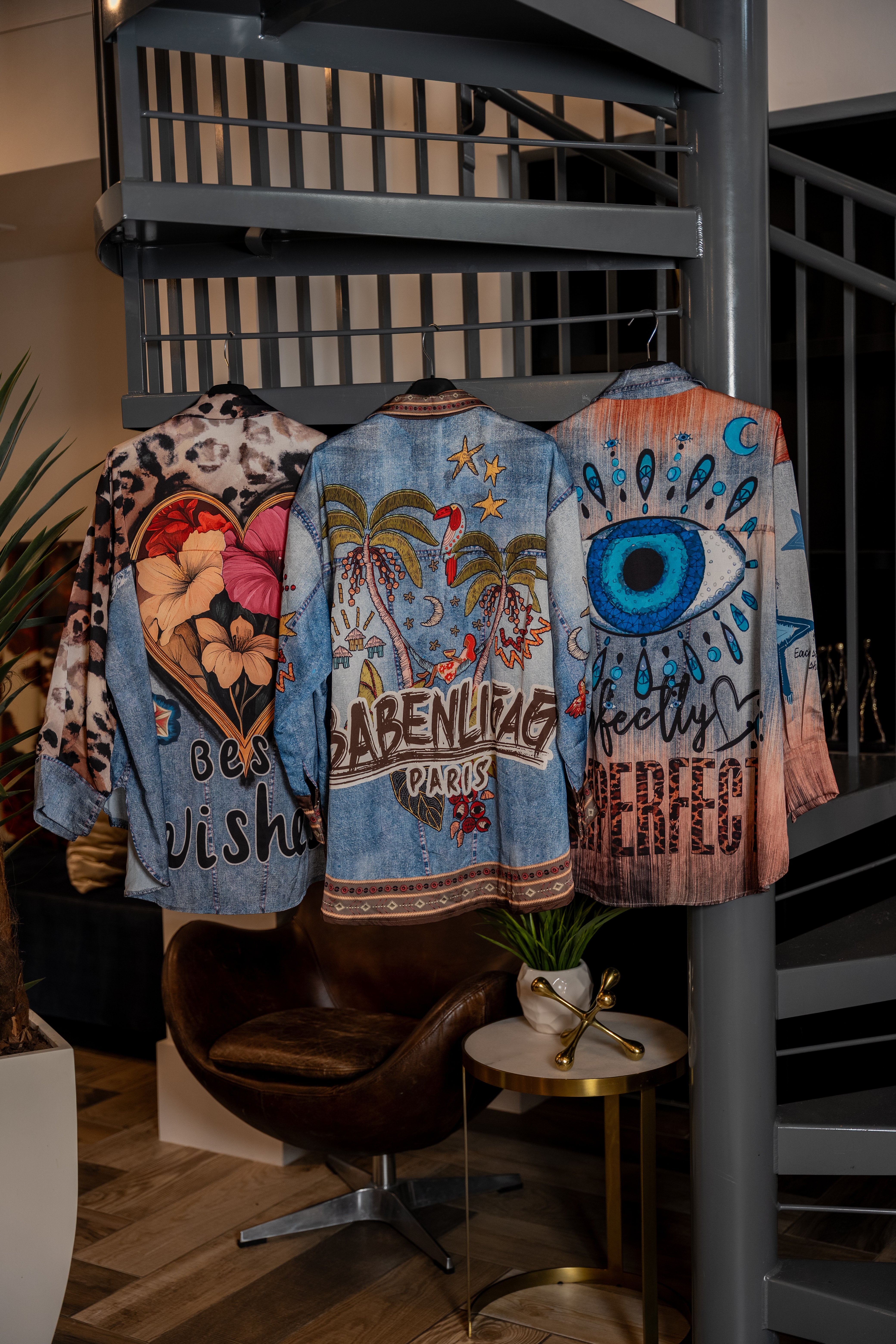 Mixed Print Button-Down Blouse