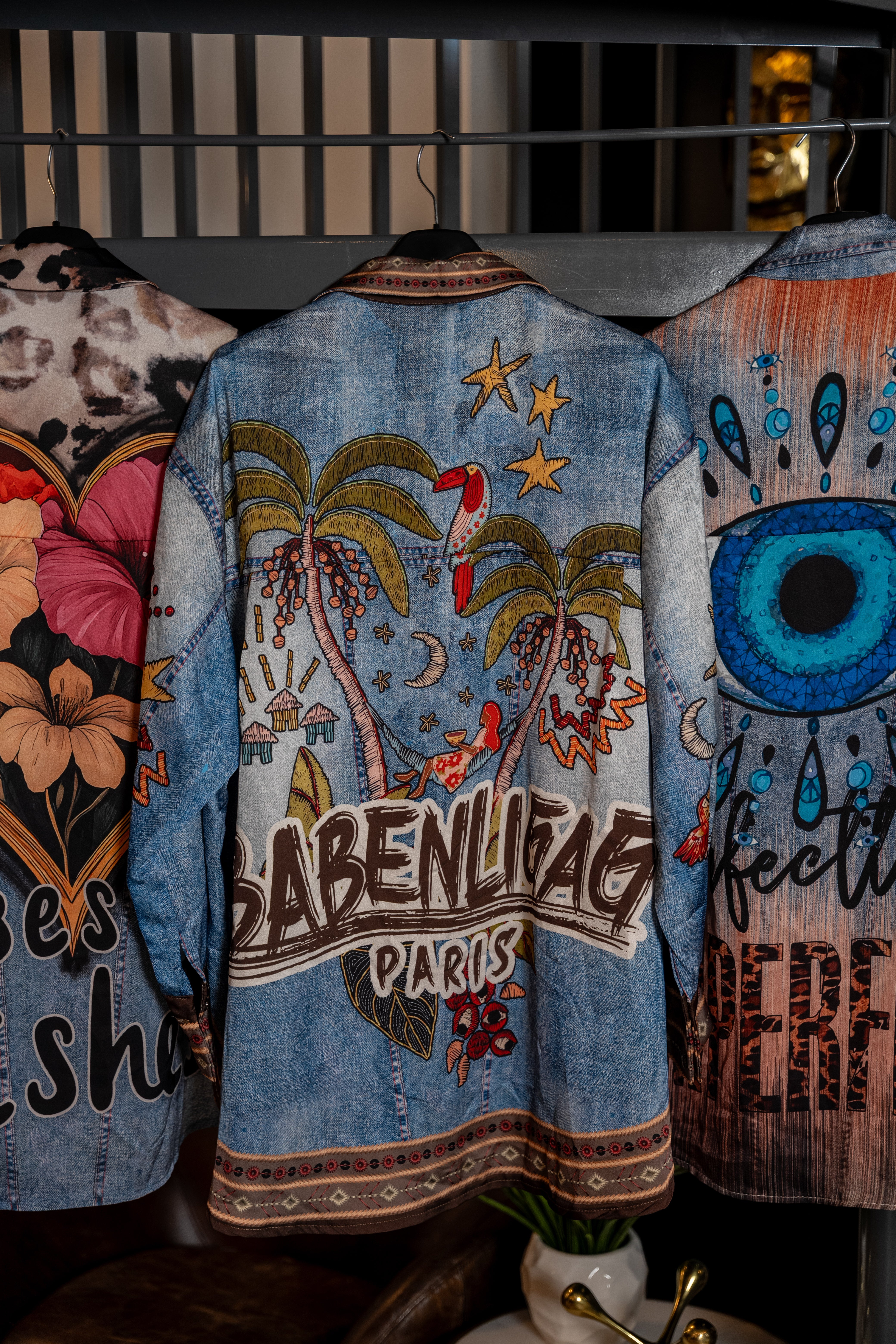 Mixed Print Button-Down Blouse