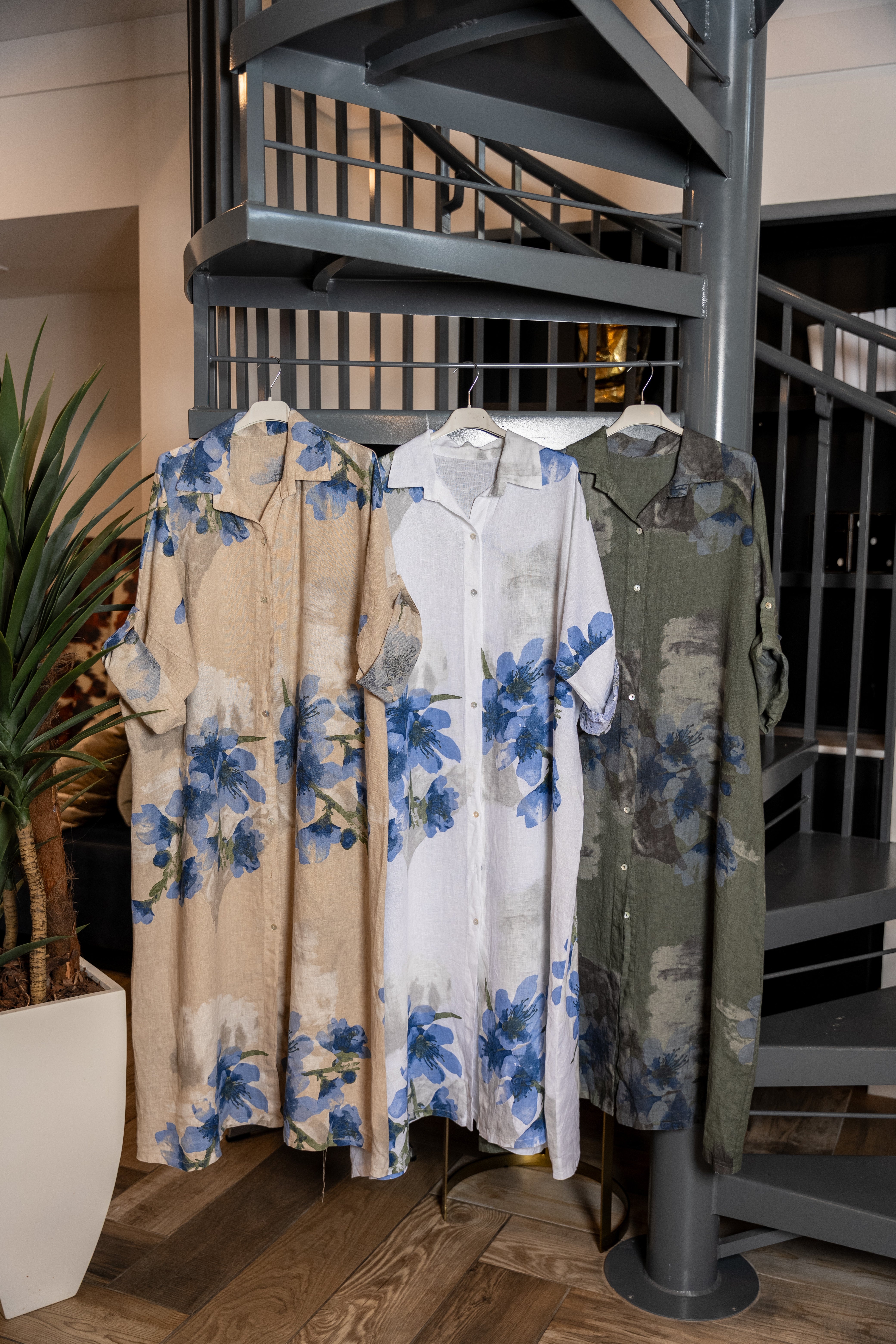 Floral Linen Button-Front Dress