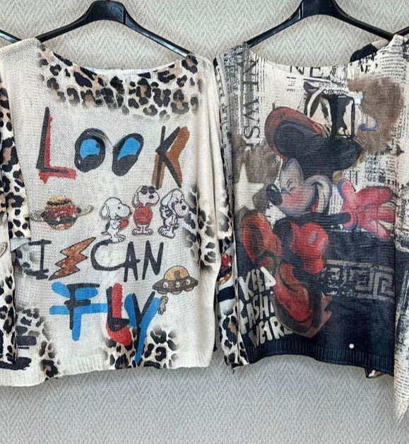🌹 Artistic Graphic Lightweight Sweater – Playful & Unique Prints