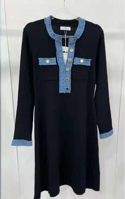 Denim Trim Knit Dress