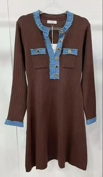 Denim Trim Knit Dress