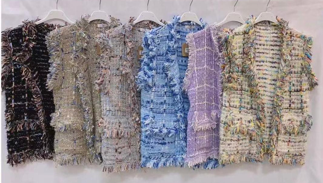 Fringe Detail Tweed Vest