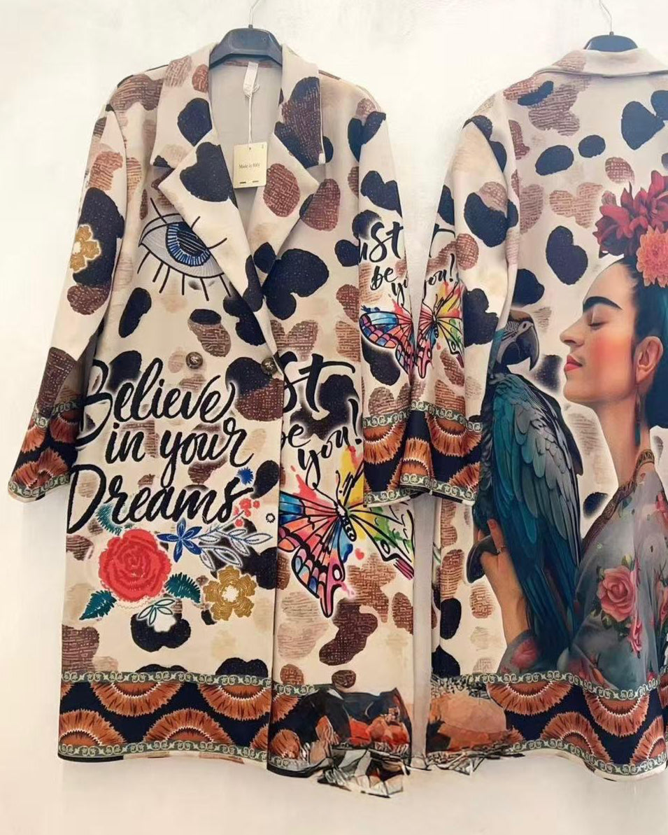 Art-Inspired Statement Coat – “Believe in Your Dreams”